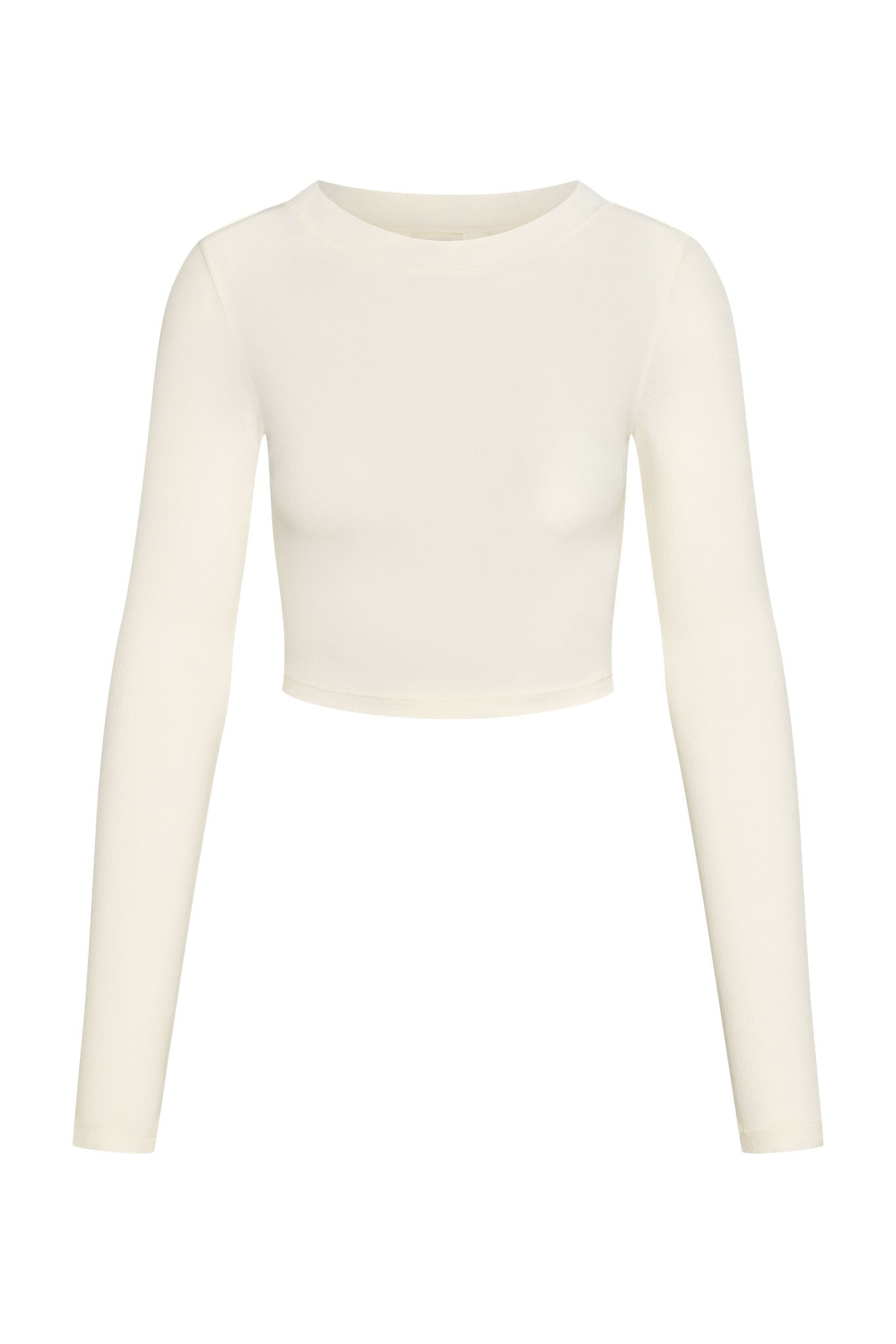 Ivory long-sleeve cropped ribbed top with crew neckline