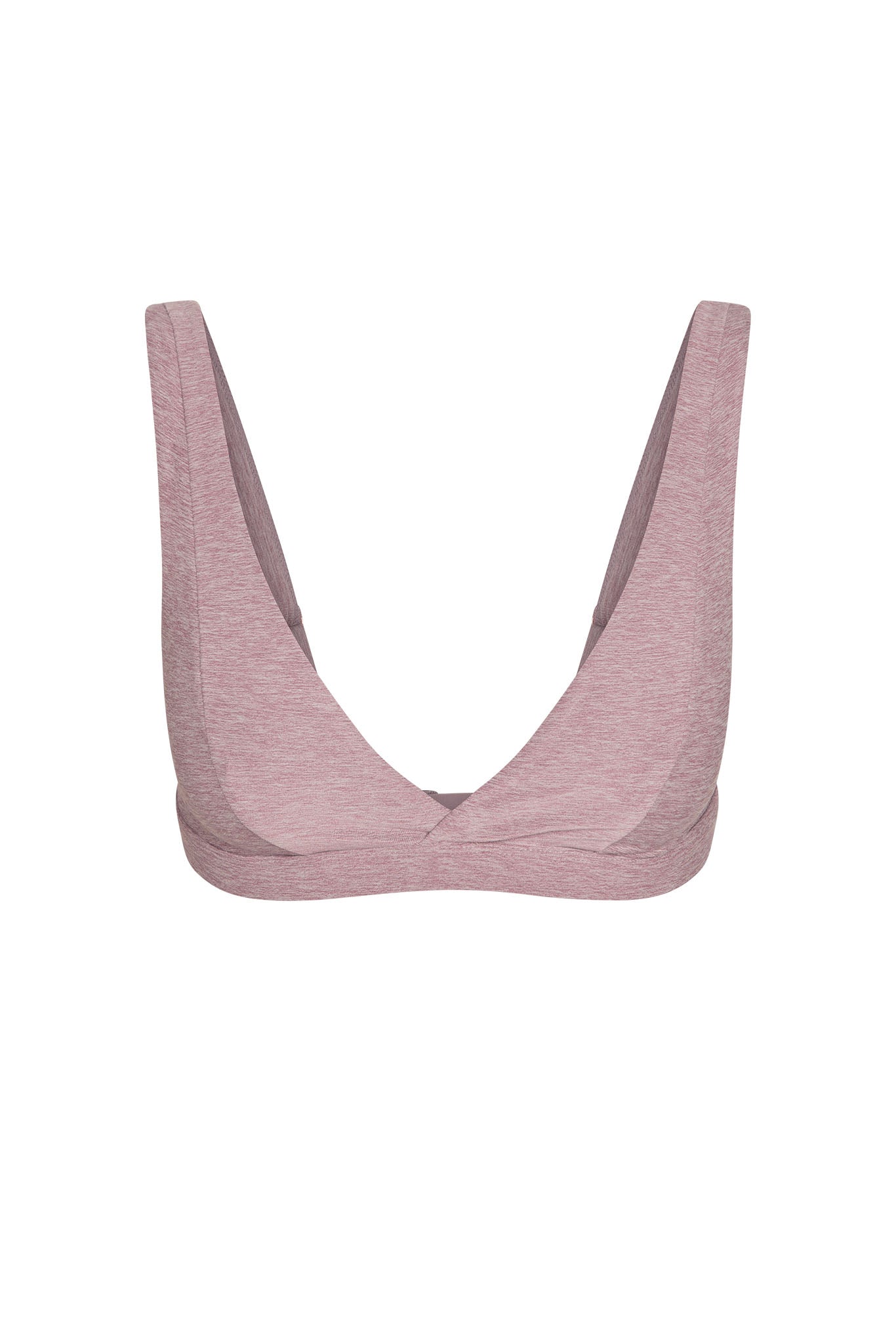 Heather dusty-rose bralette with deep V neckline and wide shoulder straps on white background