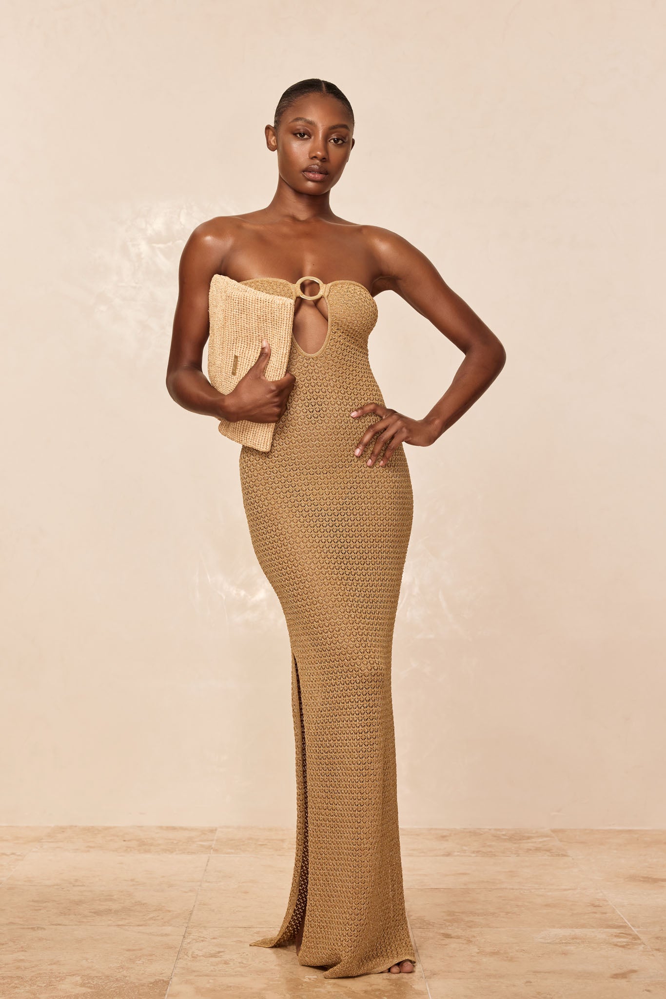 Montego Bandeau Dress - Antique Gold Lace Crochet