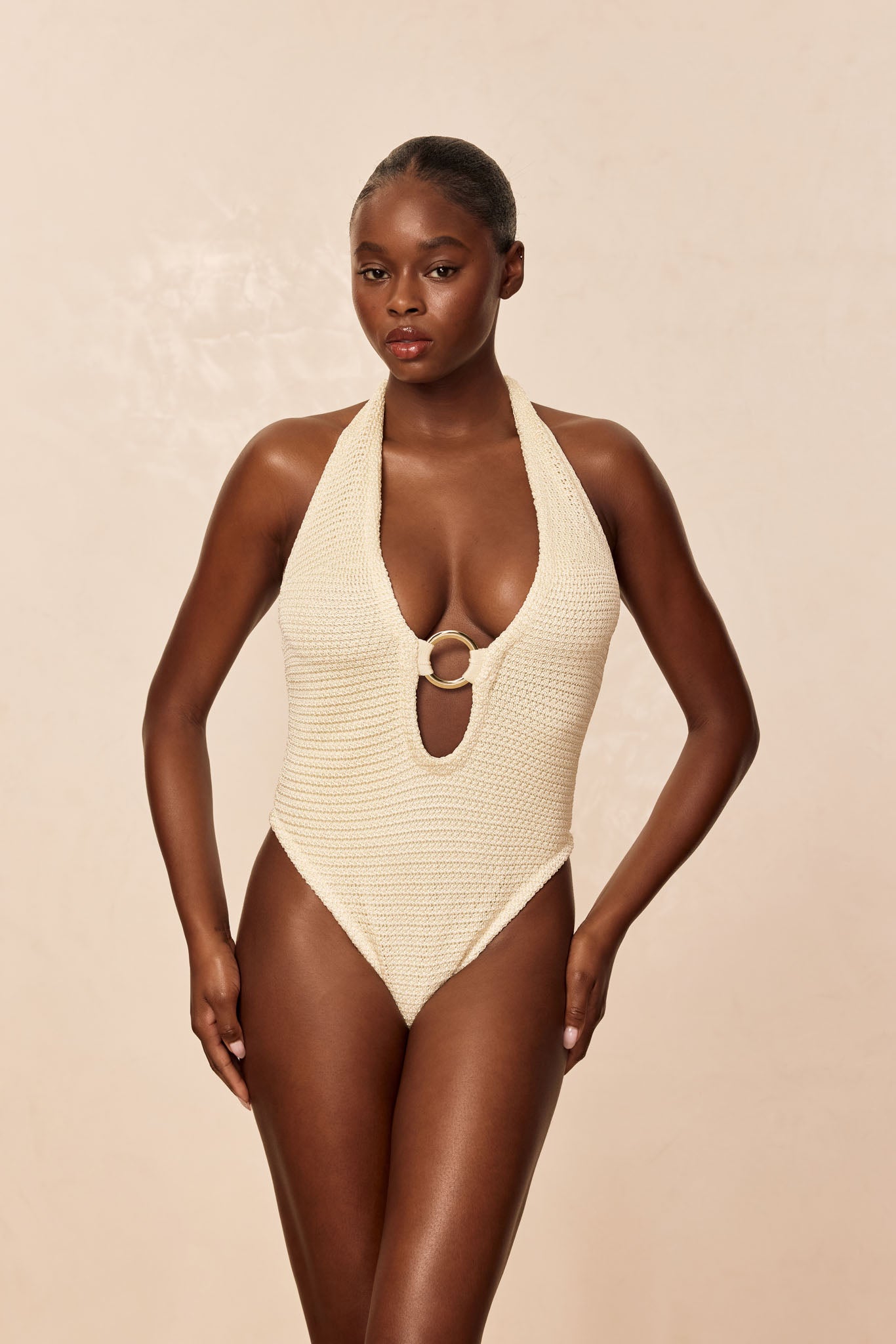 Montego Bodysuit - Ivory Shiny Treble Knit