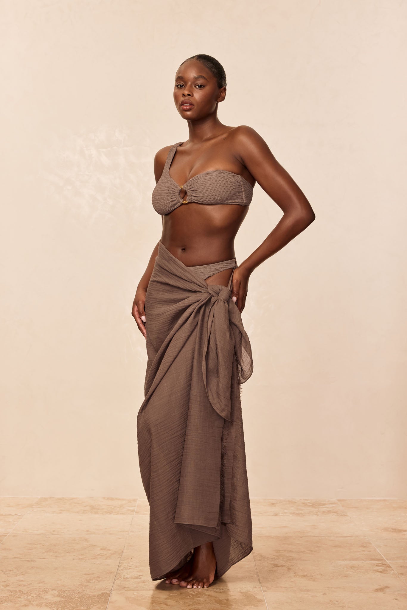 St. Tropez Sarong - Stone Crinkle Linen
