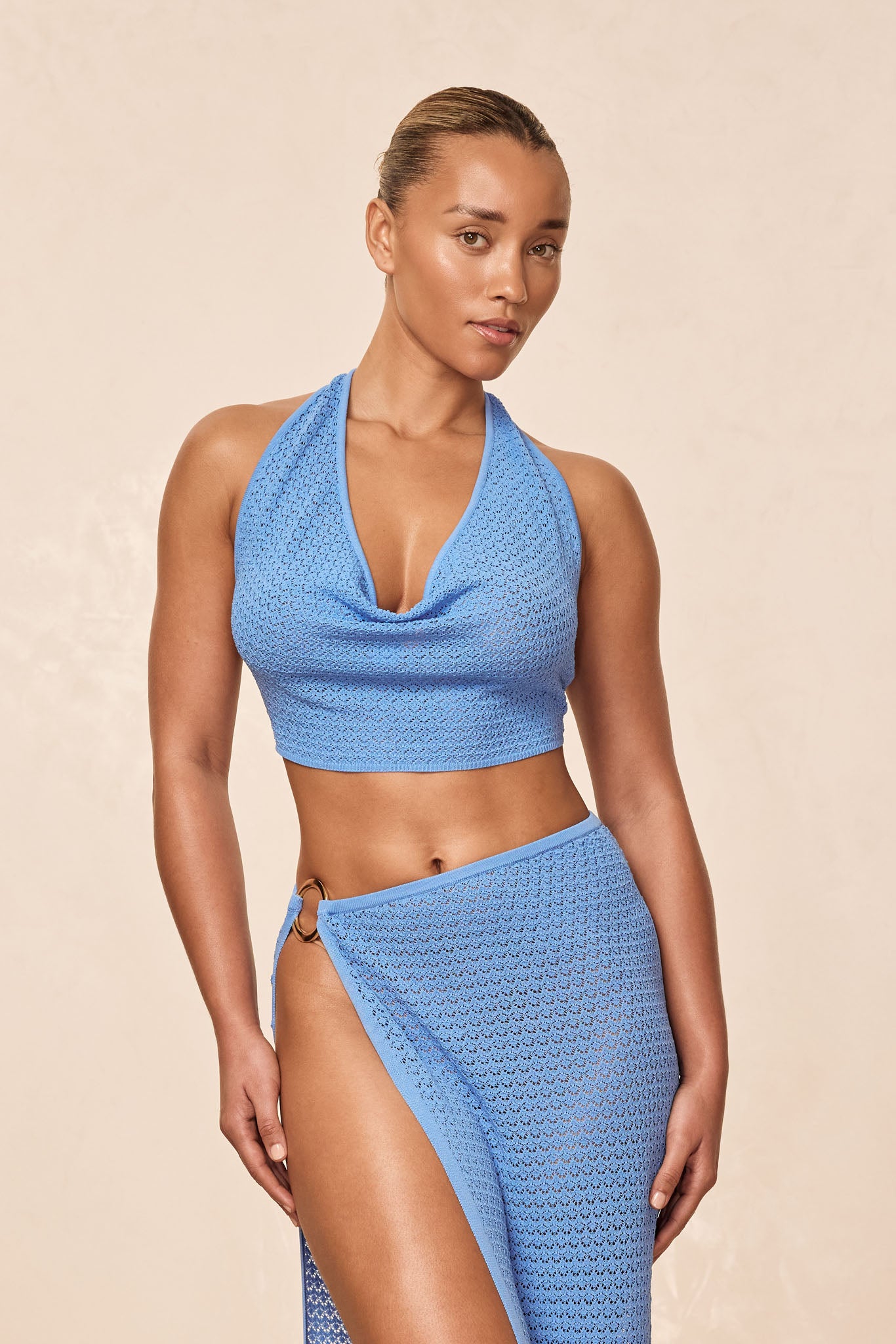 Bula Cowl Neck Top - Azure Lace Crochet