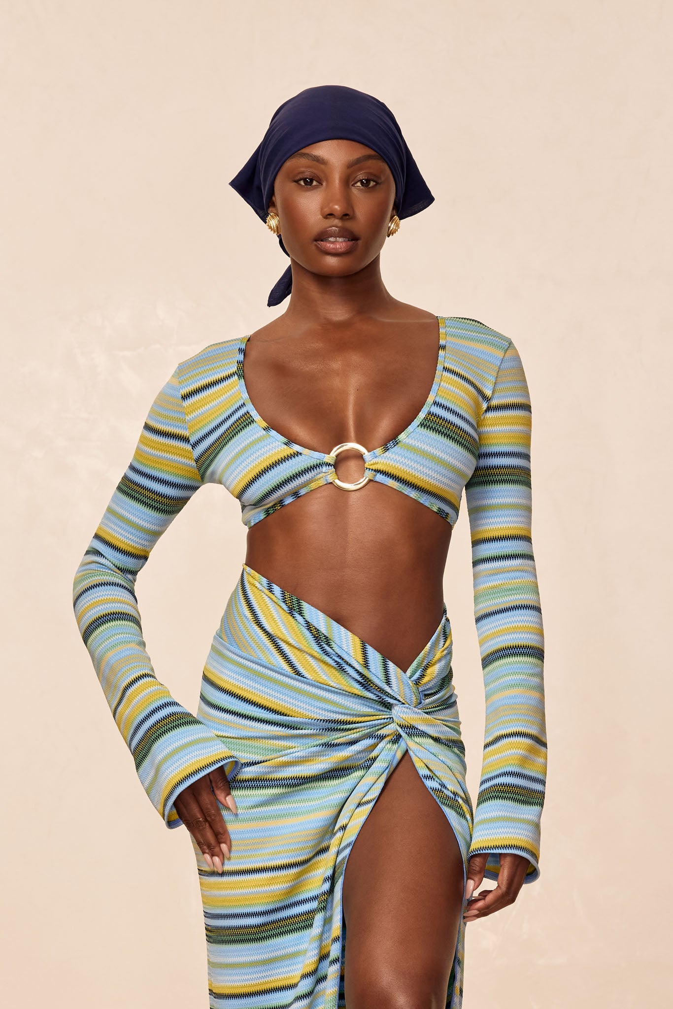 Montego Crop Top - Sardinia Stripe Azure