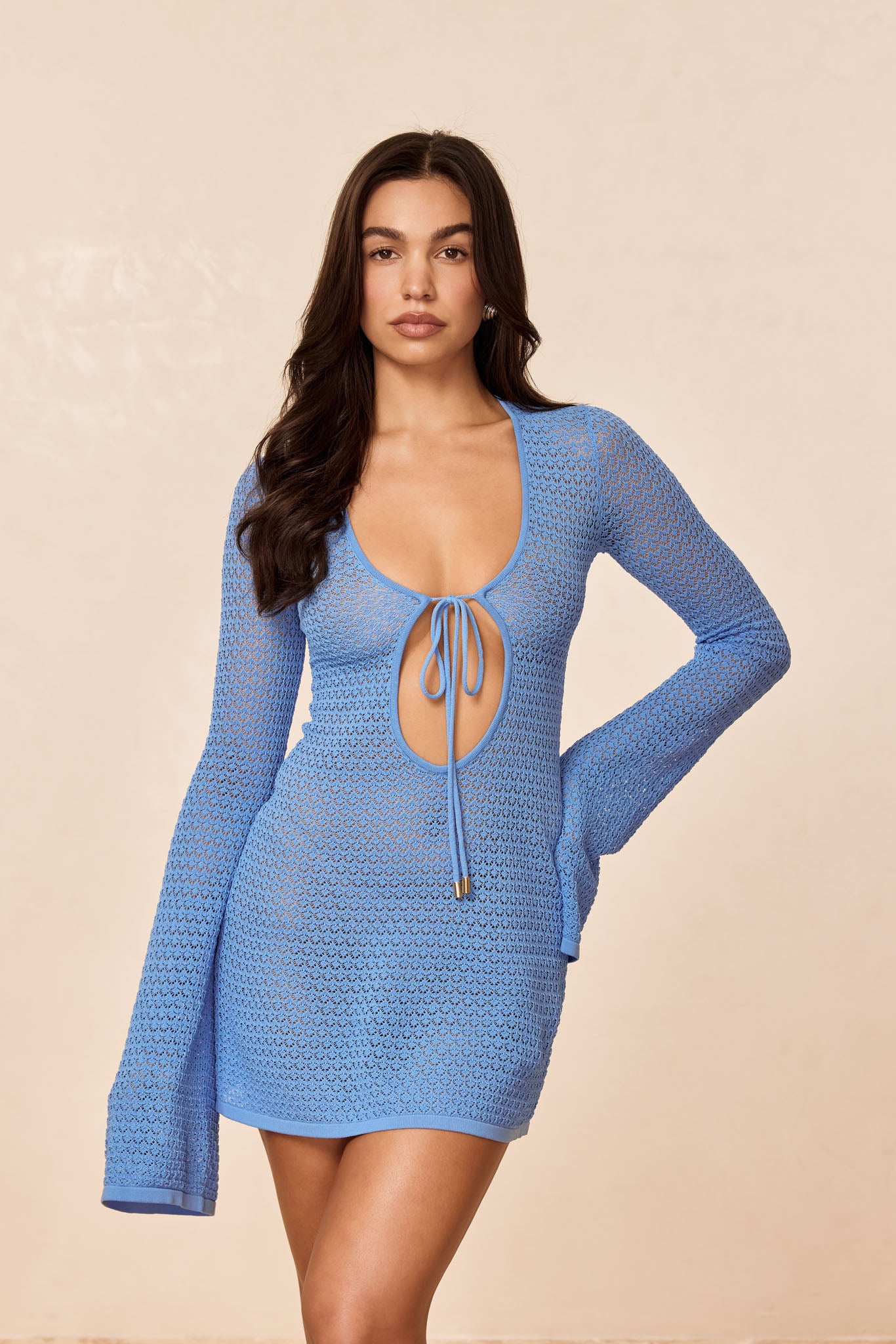 Montego Mini Tie Dress - Azure Lace Crochet