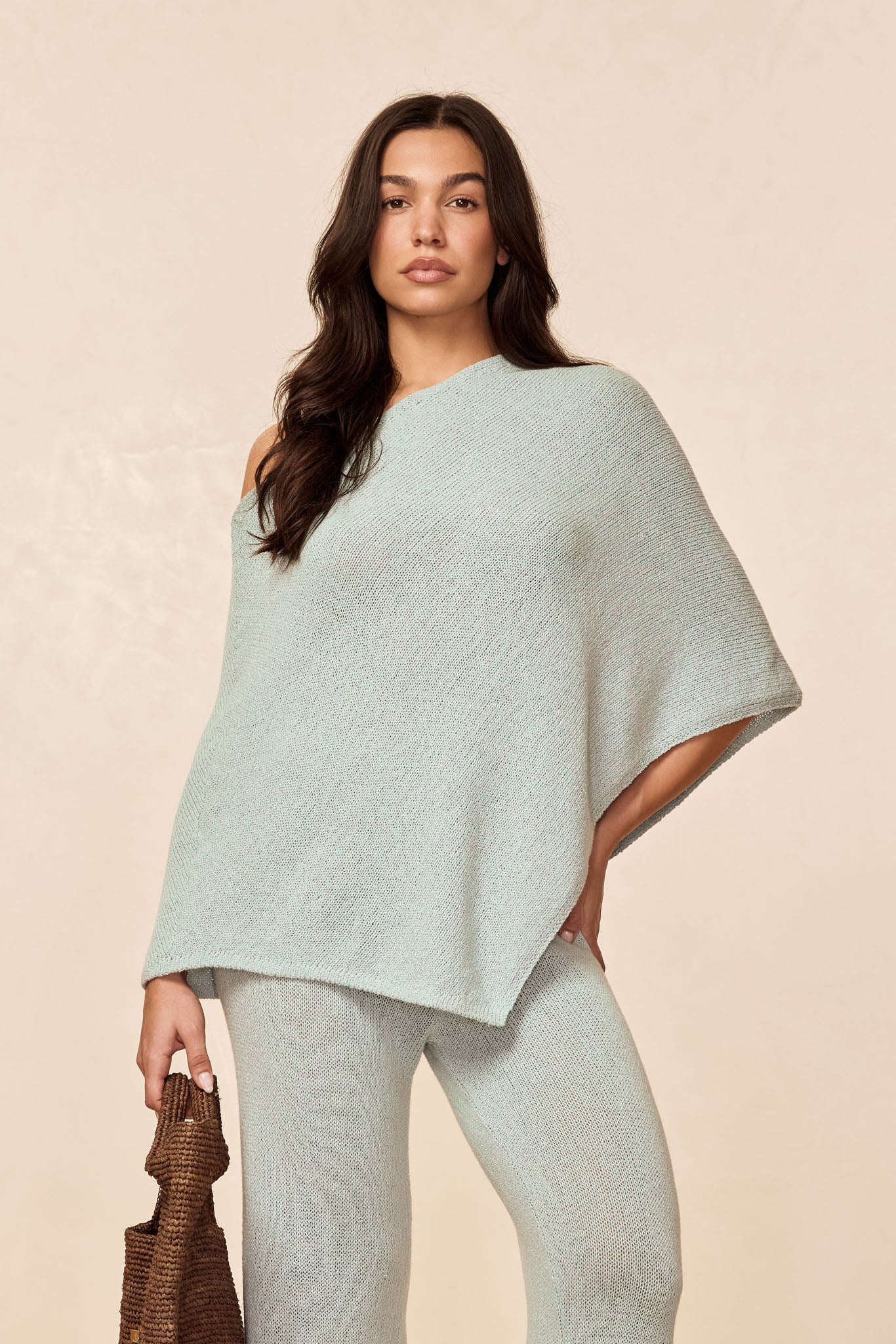 Dominica Poncho Open Knit - Light Slate