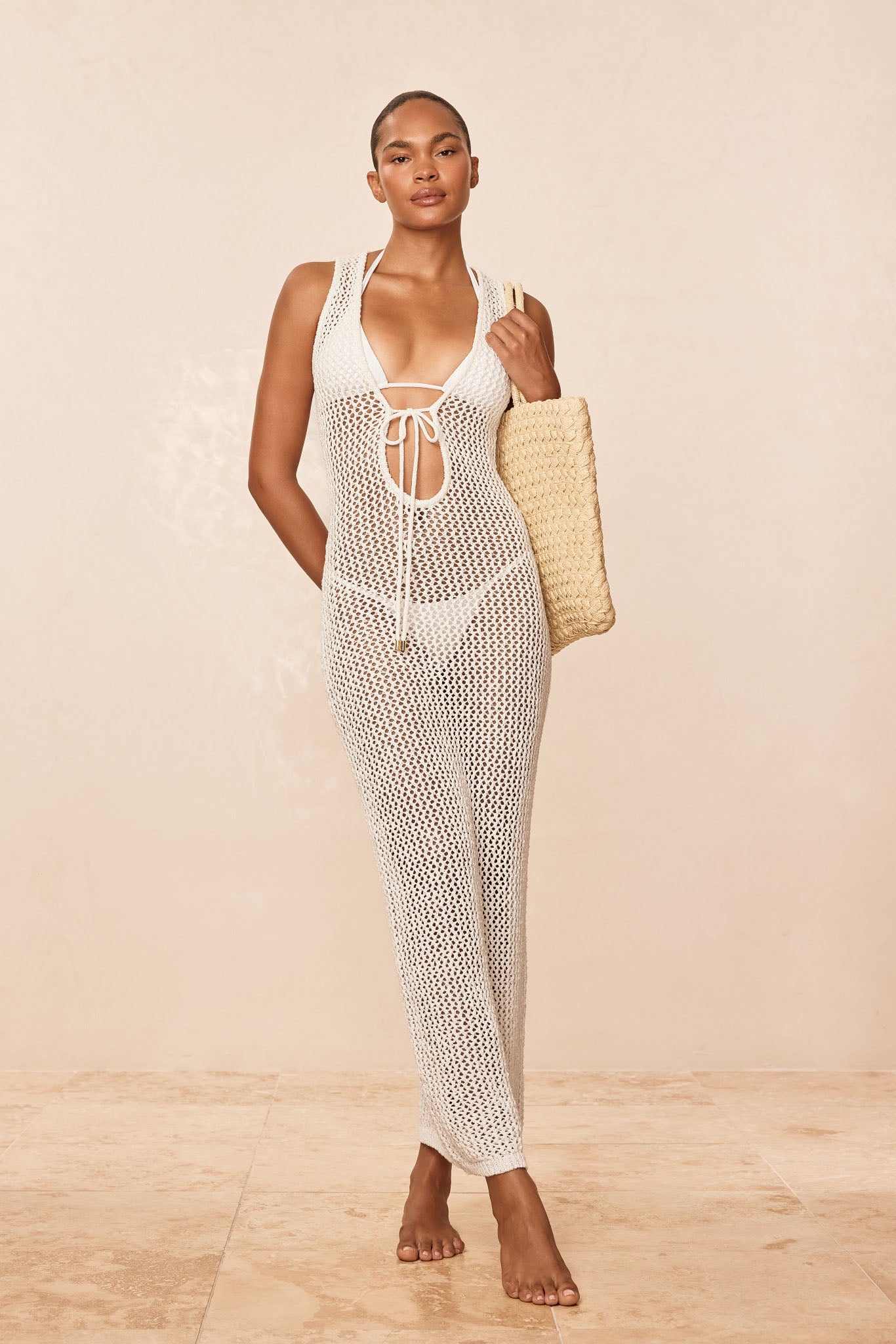 Monte Carlo Tie Dress - White Petit Crochet