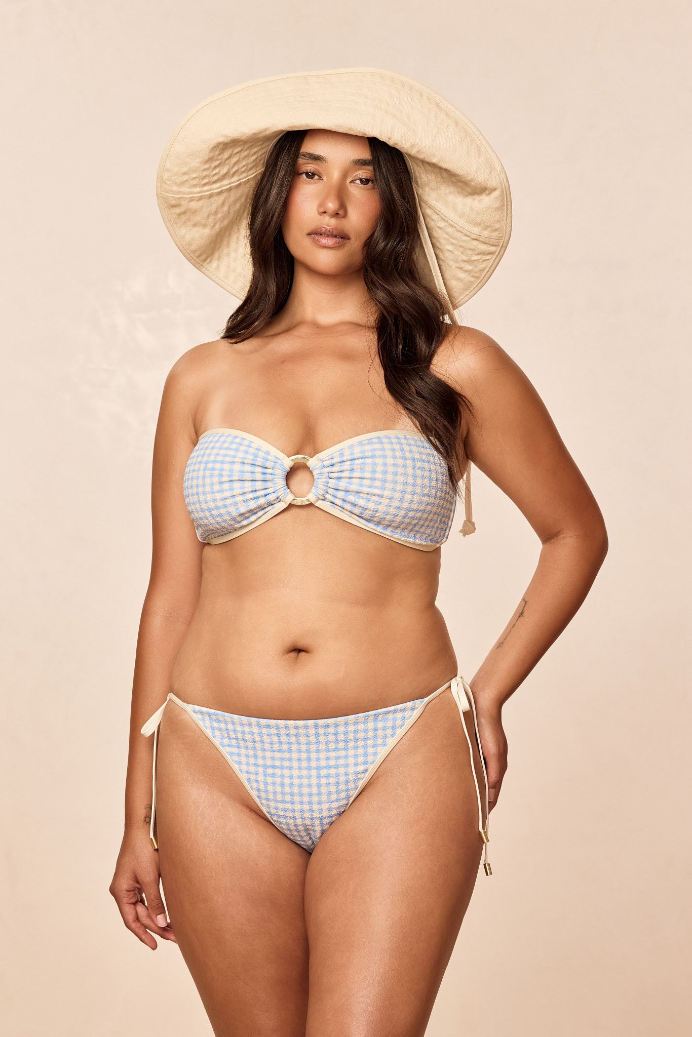 Costa Rica Top Colorblock - Sky Gingham