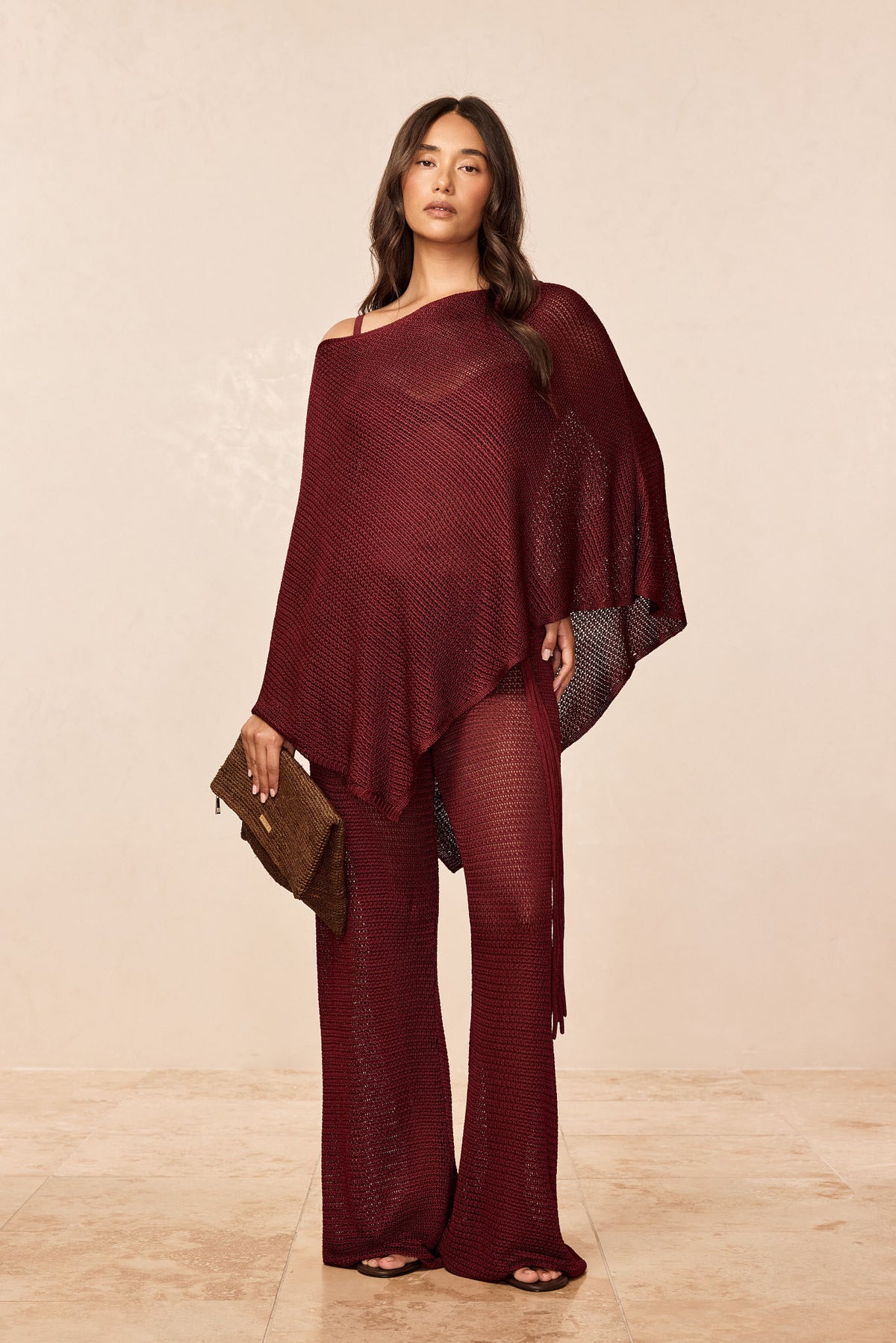 Low Rise Belize Pant - Deep Burgundy Treble Knit