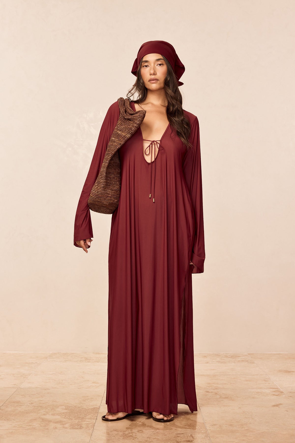 Marabella Kaftan - Deep Burgundy Tissue Jersey