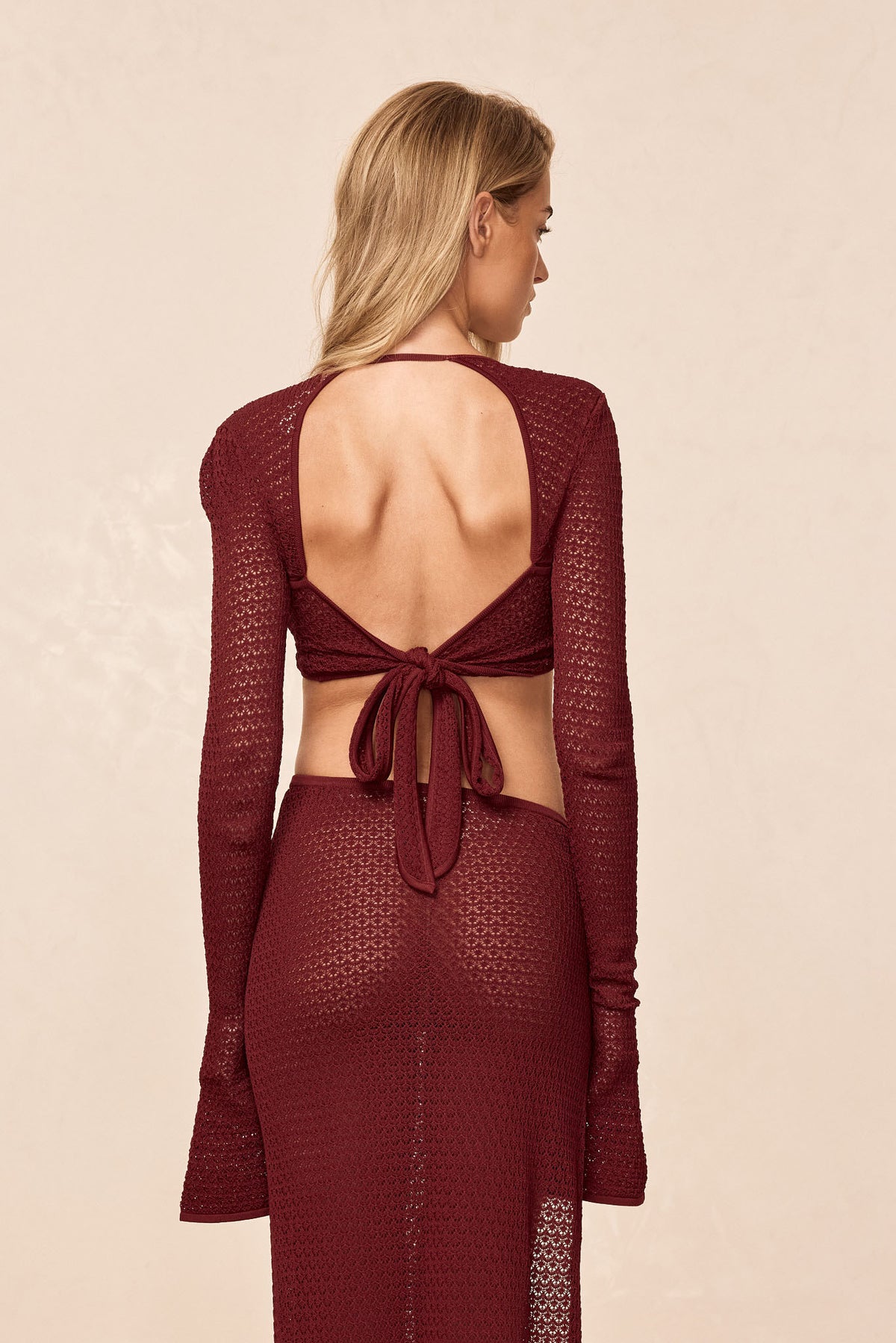 Montego Crop Top - Deep Burgundy Lace Crochet