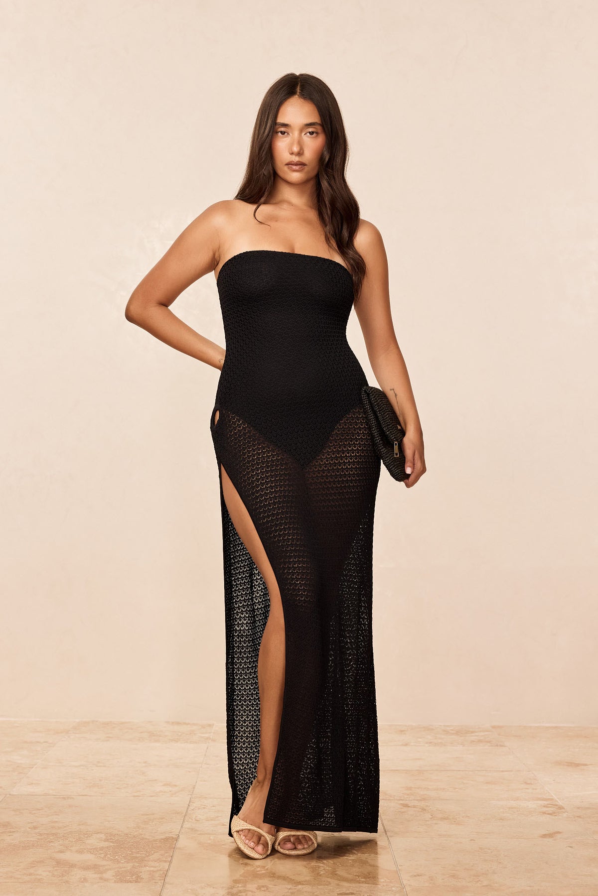 Palermo Strapless Dress - Black Lace Crochet