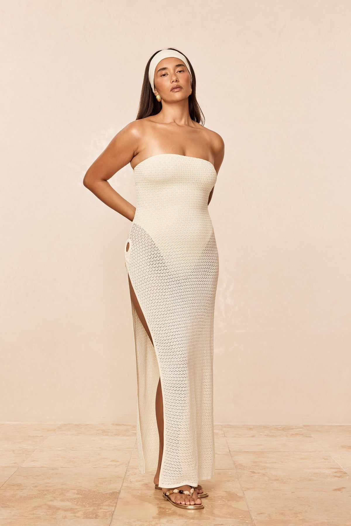 Palermo Strapless Dress - Ivory Lace Crochet
