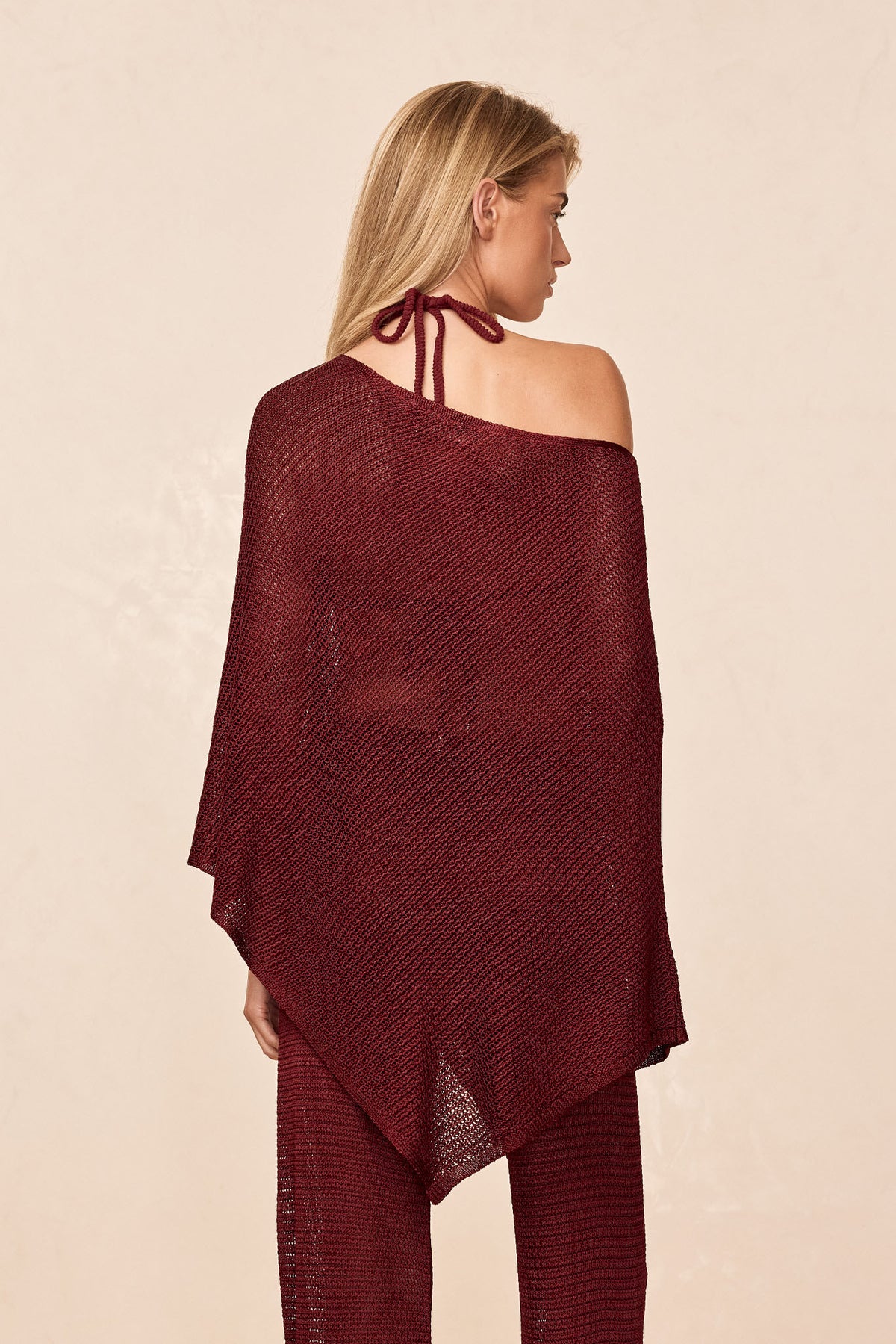 Dominica Poncho - Deep Burgundy Treble Knit