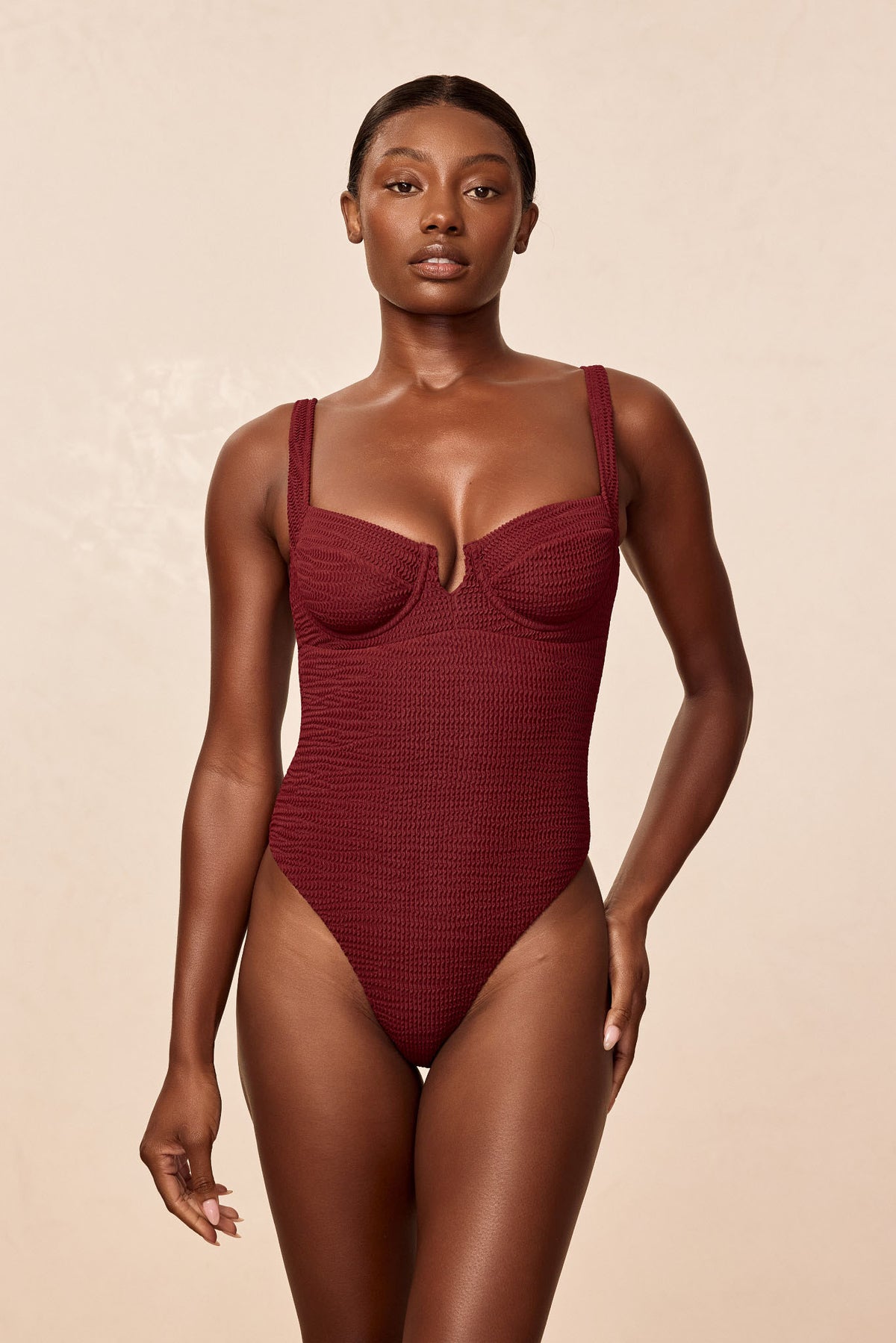 Clovelly One Piece - Deep Burgundy Crinkle
