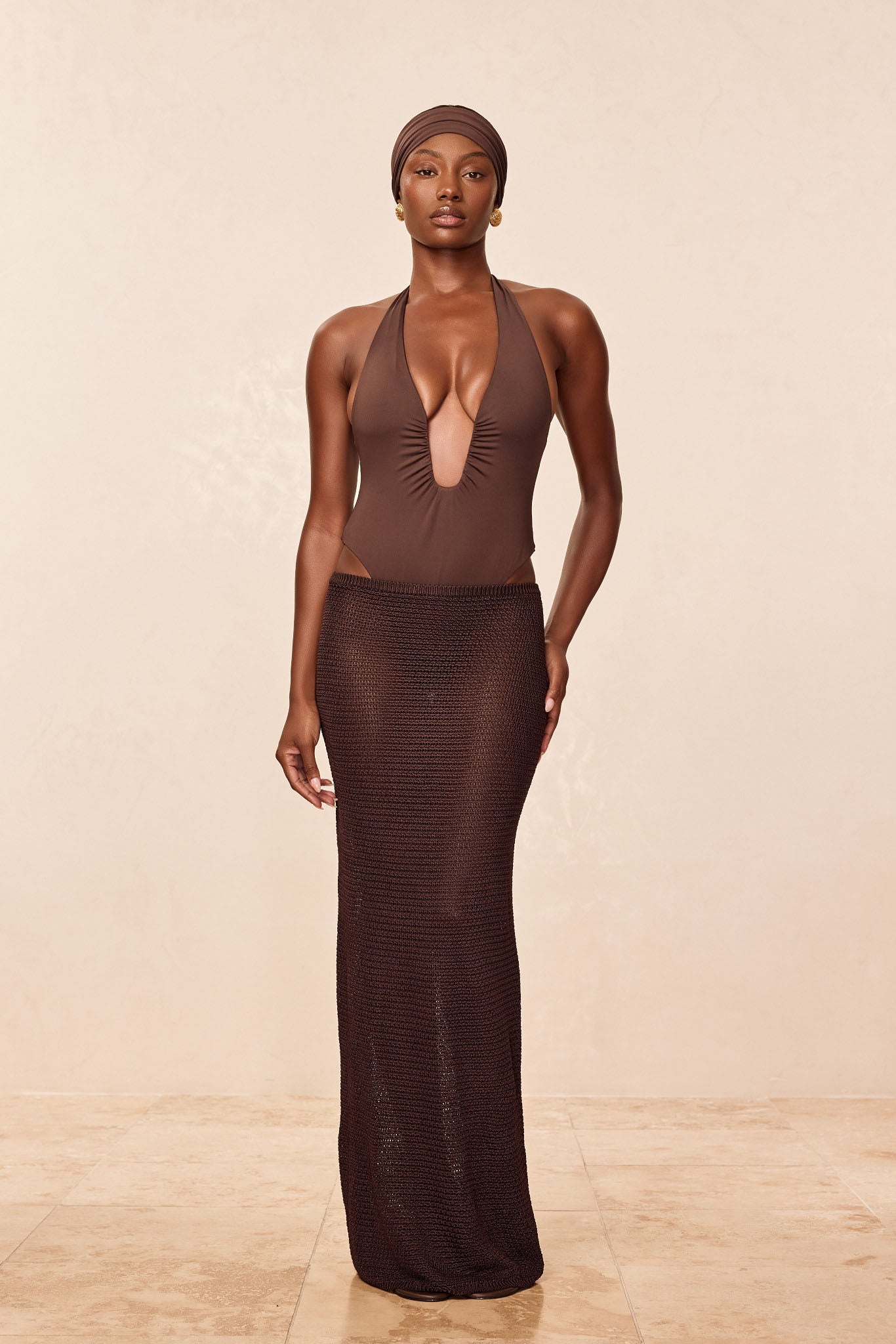 Fitted Fontelina Skirt - Espresso Treble Knit