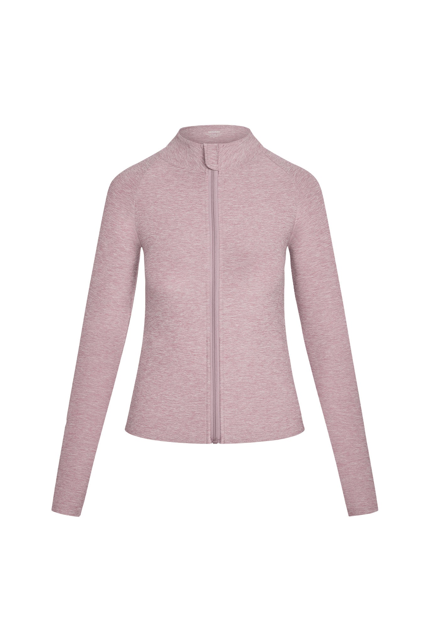 Women's heather-mauve long-sleeve zip jacket with mock neck and full front zipper