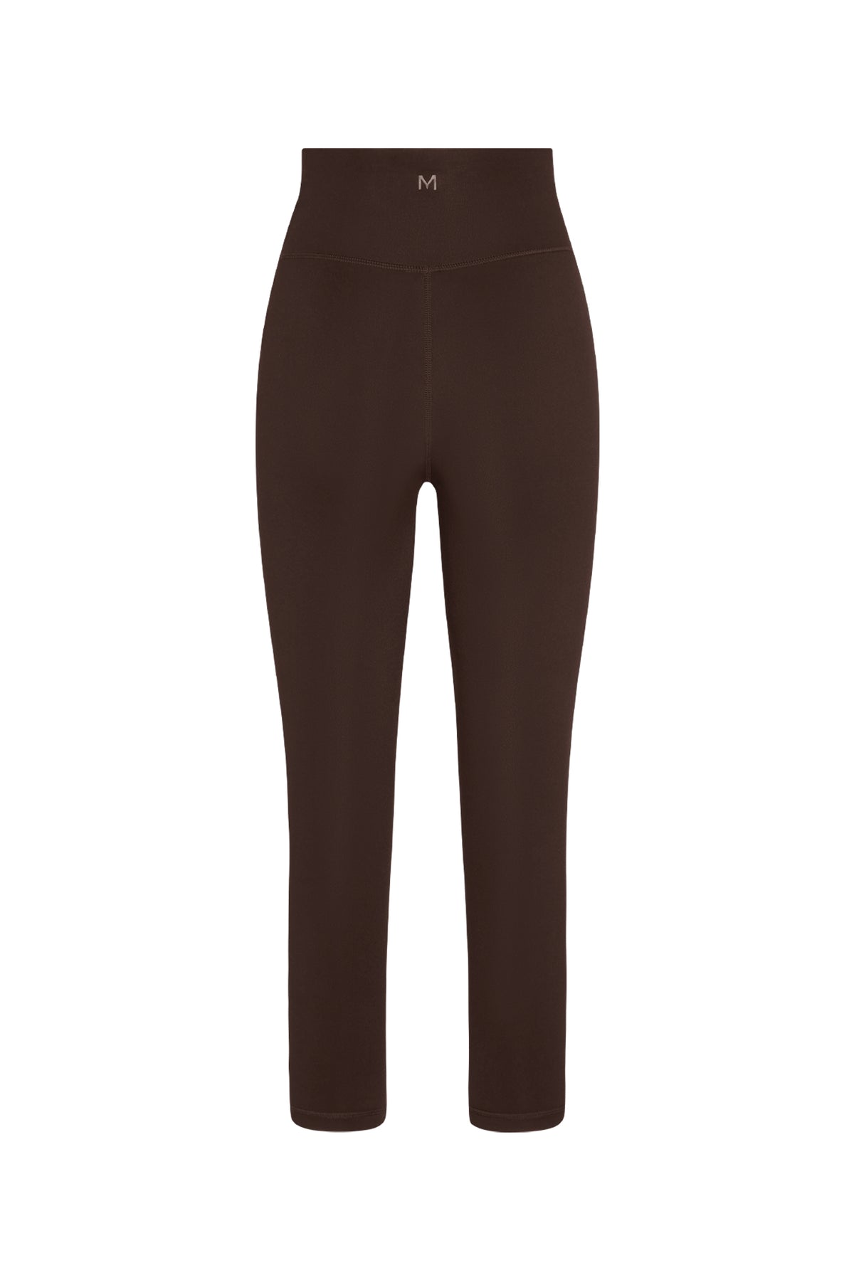 Back view of Acadia Legging Cropped in Espresso showcasing high waist and doubled waistband against a white background