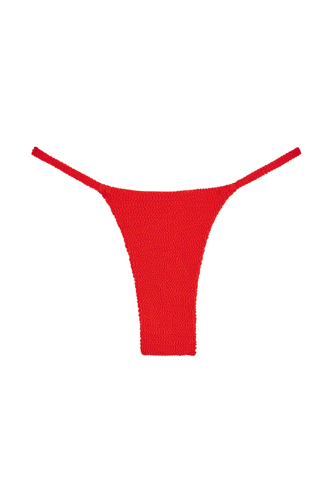 Red textured bikini thong bottom on white background
