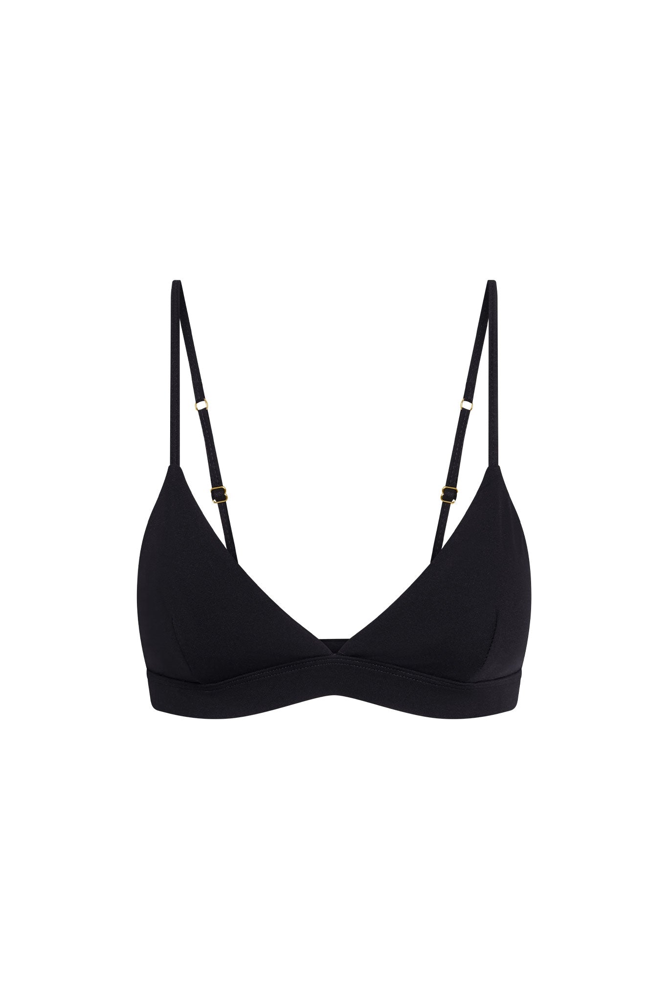 Black triangle bralette with thin adjustable straps and elastic underband