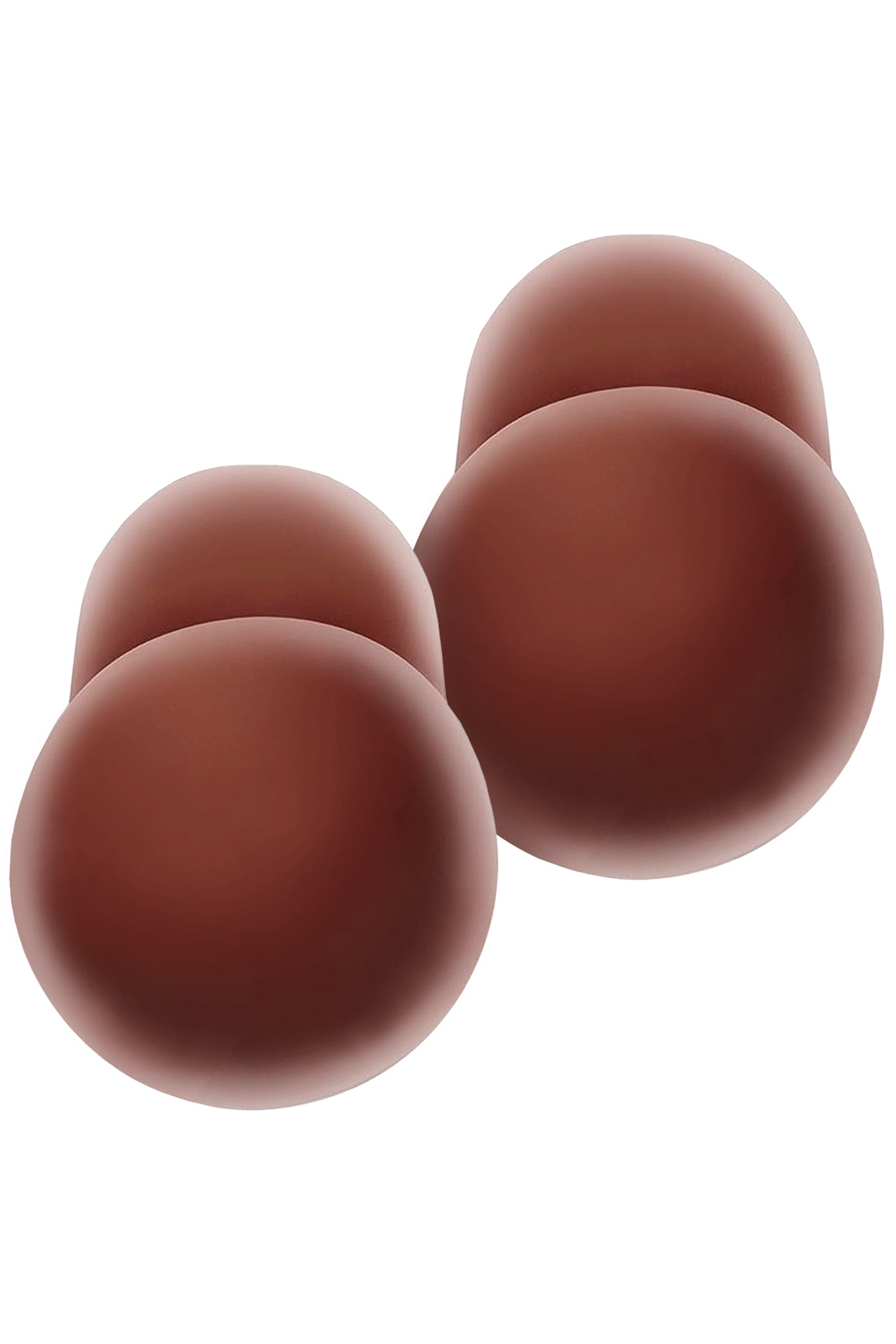 Four overlapping smooth brown spheres with soft shading on a white background.