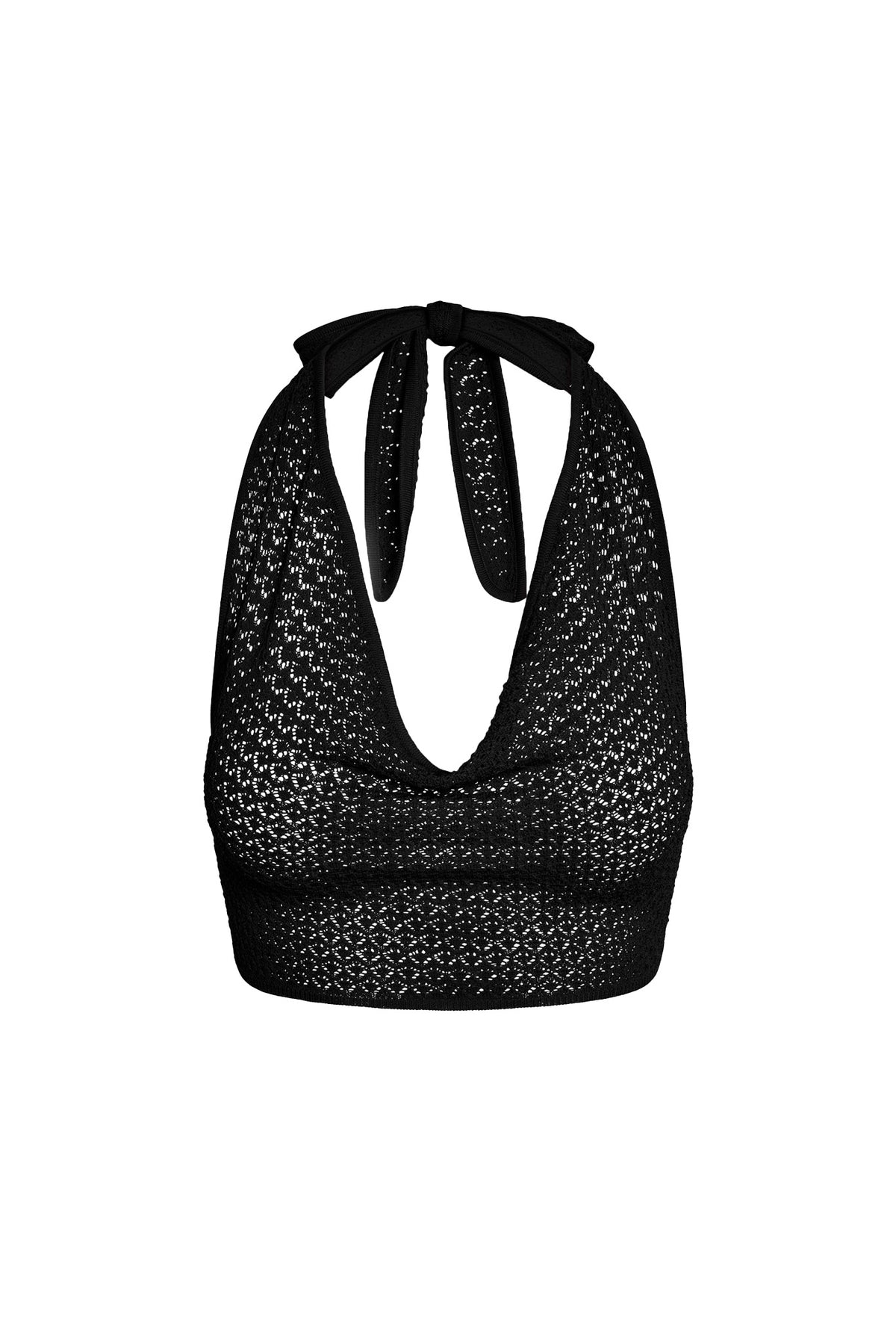 Bula Cowl Neck Top - Black Lace Crochet