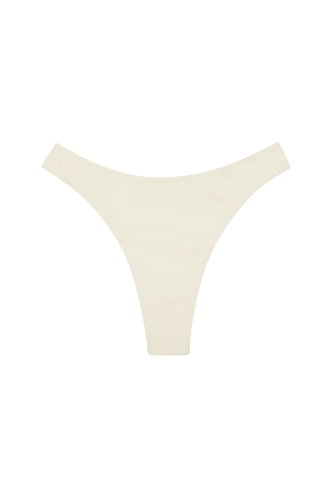 Beige seamless thong underwear, flat on white background.