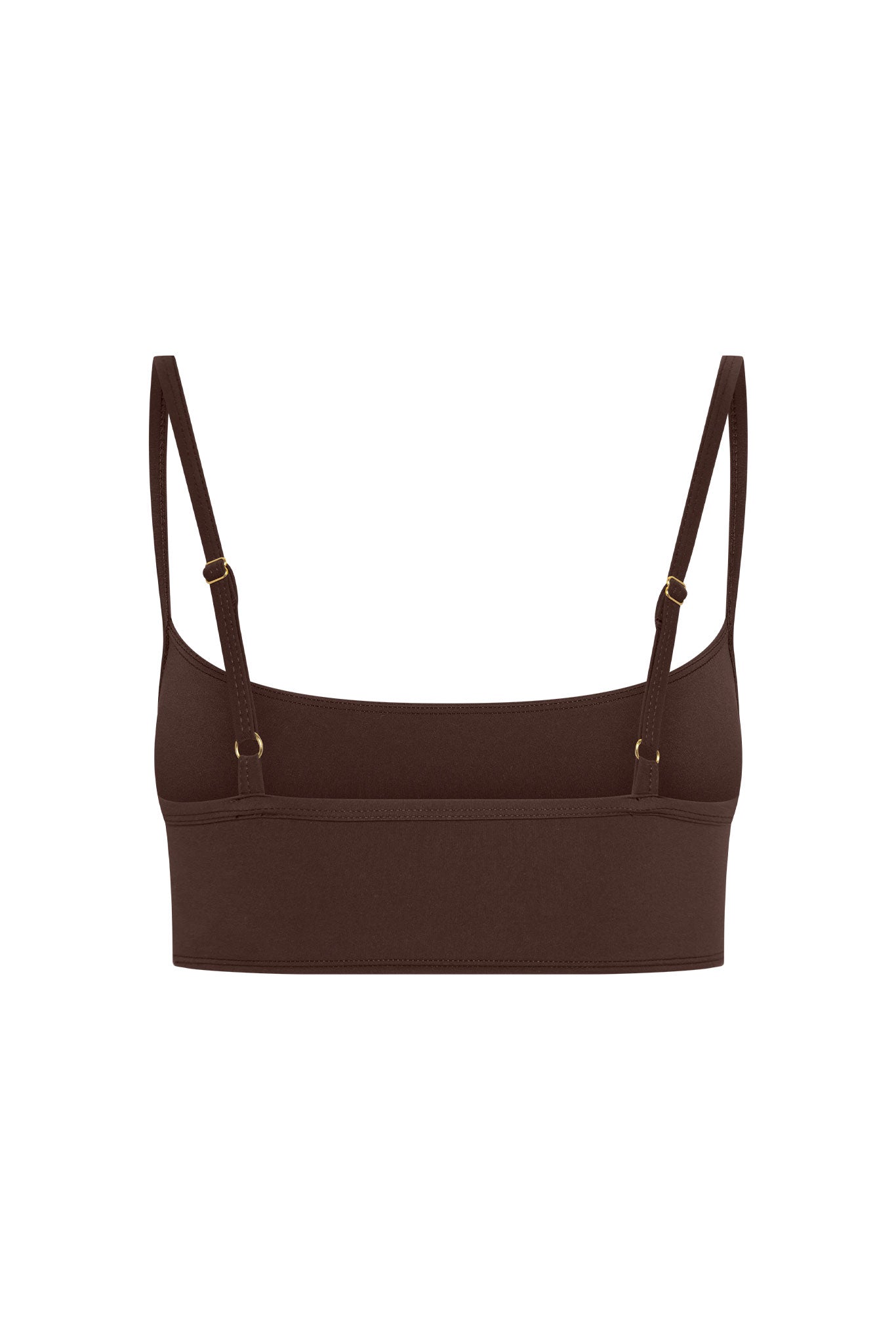 Brown back-view cropped bralette with thin adjustable straps and wide band