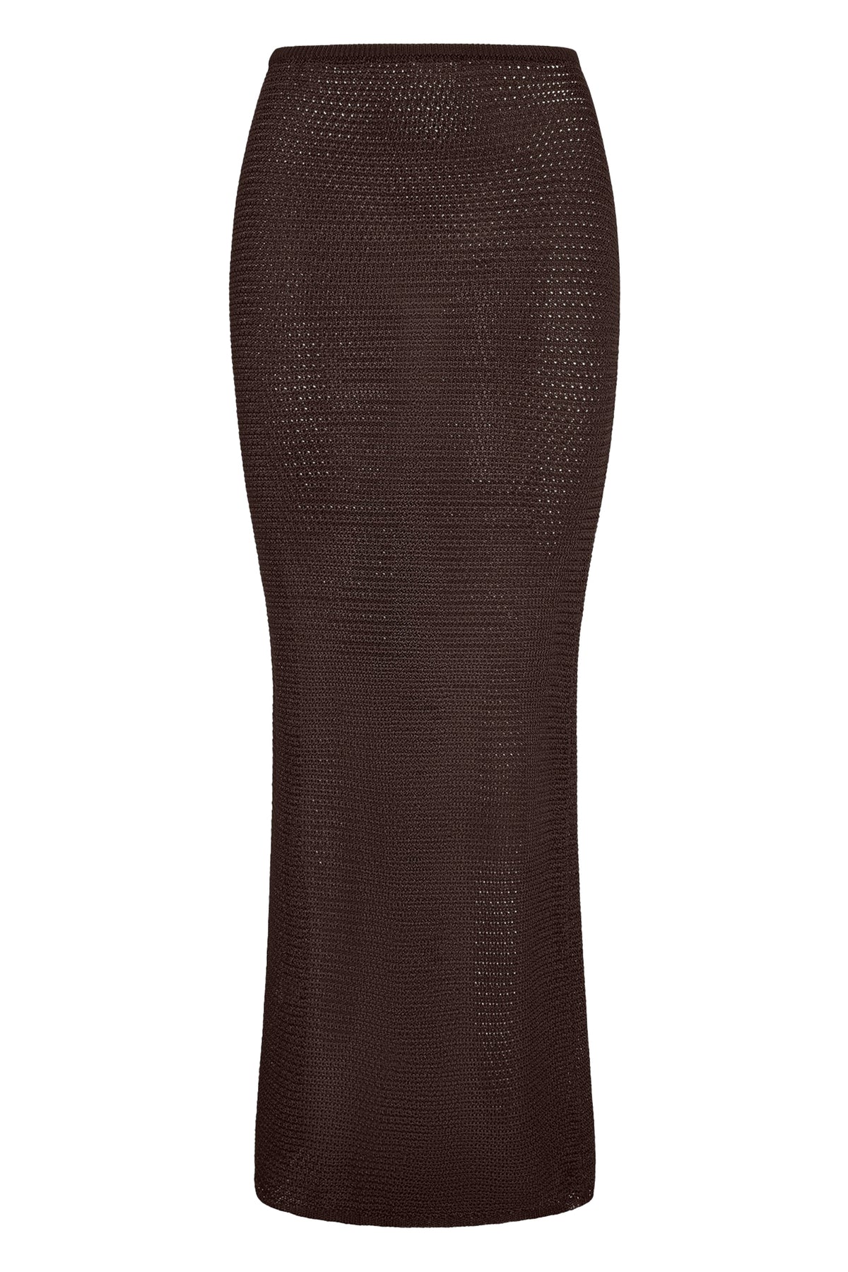 Front view of Fontelina Skirt in espresso treble knit showcasing elastic waist and maxi length on white background