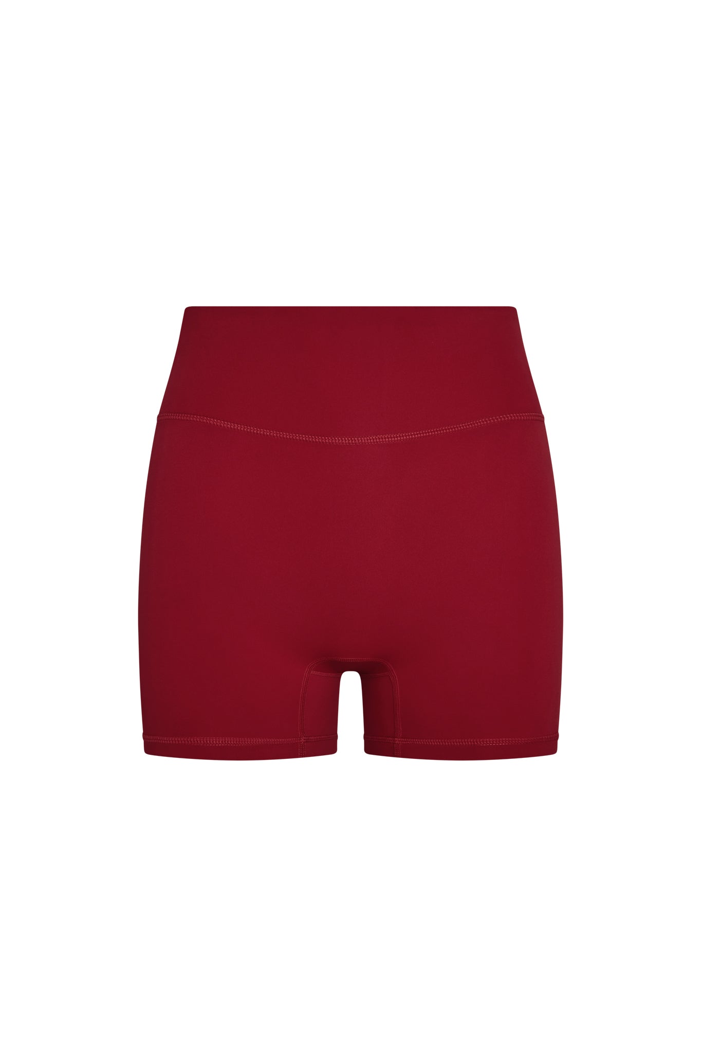 Front view of Griffith Short in Cherry showing high waist, doubled waistband, front pocket and 6.25 inch inseam on white background