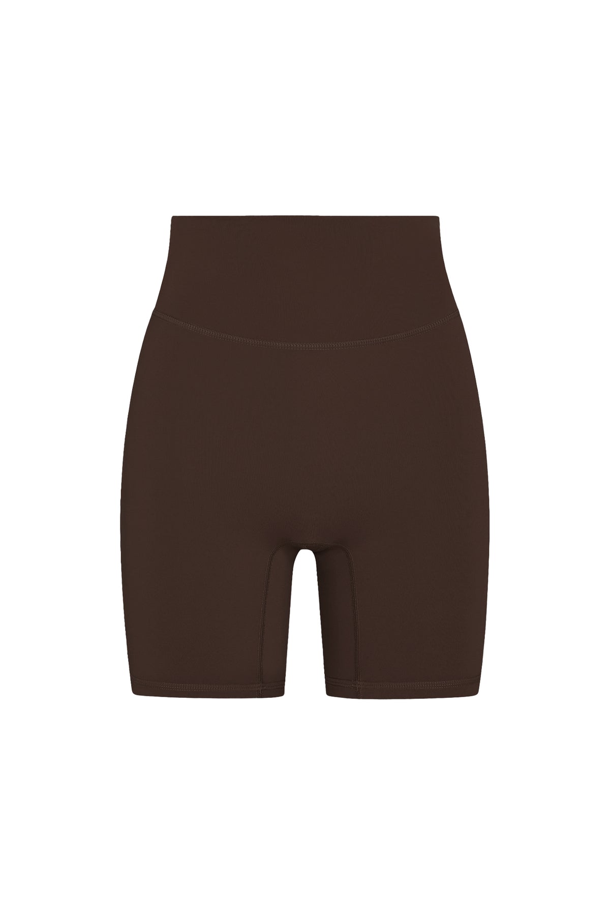 Front view of Griffith Short 6.25 inch in Espresso showcasing high waist and doubled waistband on a white background