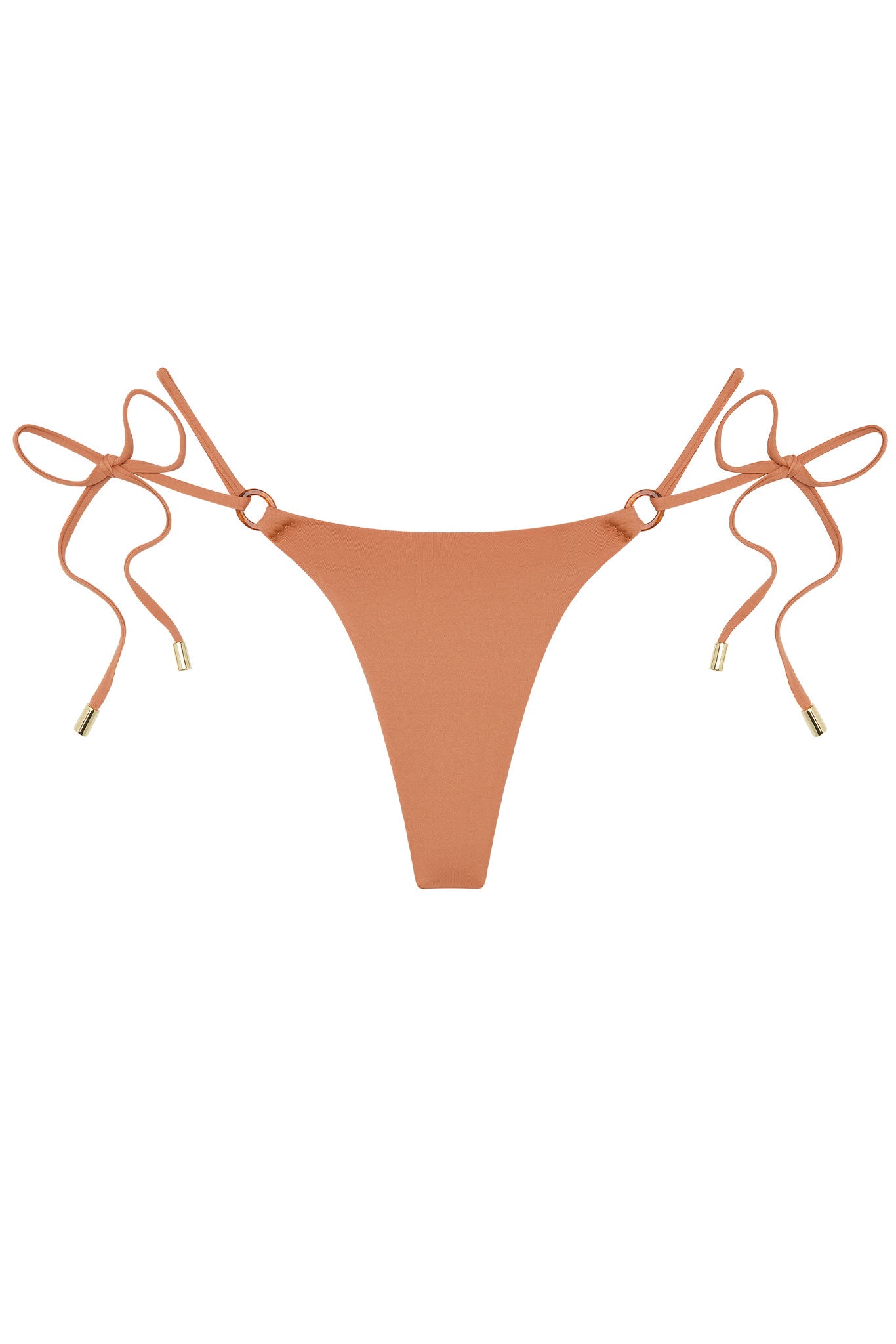 Tie-side terracotta bikini bottom with gold end caps
