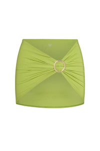 Front view of Jamaica Sarong in Apple showcasing gold sliding buckle ring and ruched front on white background