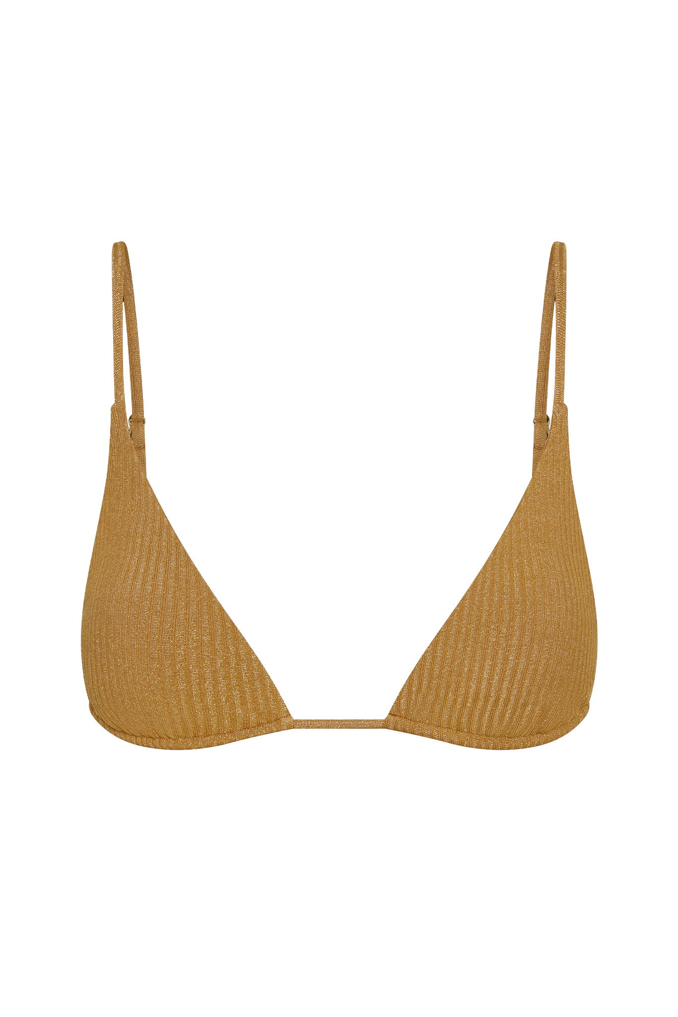 gold ribbed triangle bikini top with thin adjustable shoulder straps