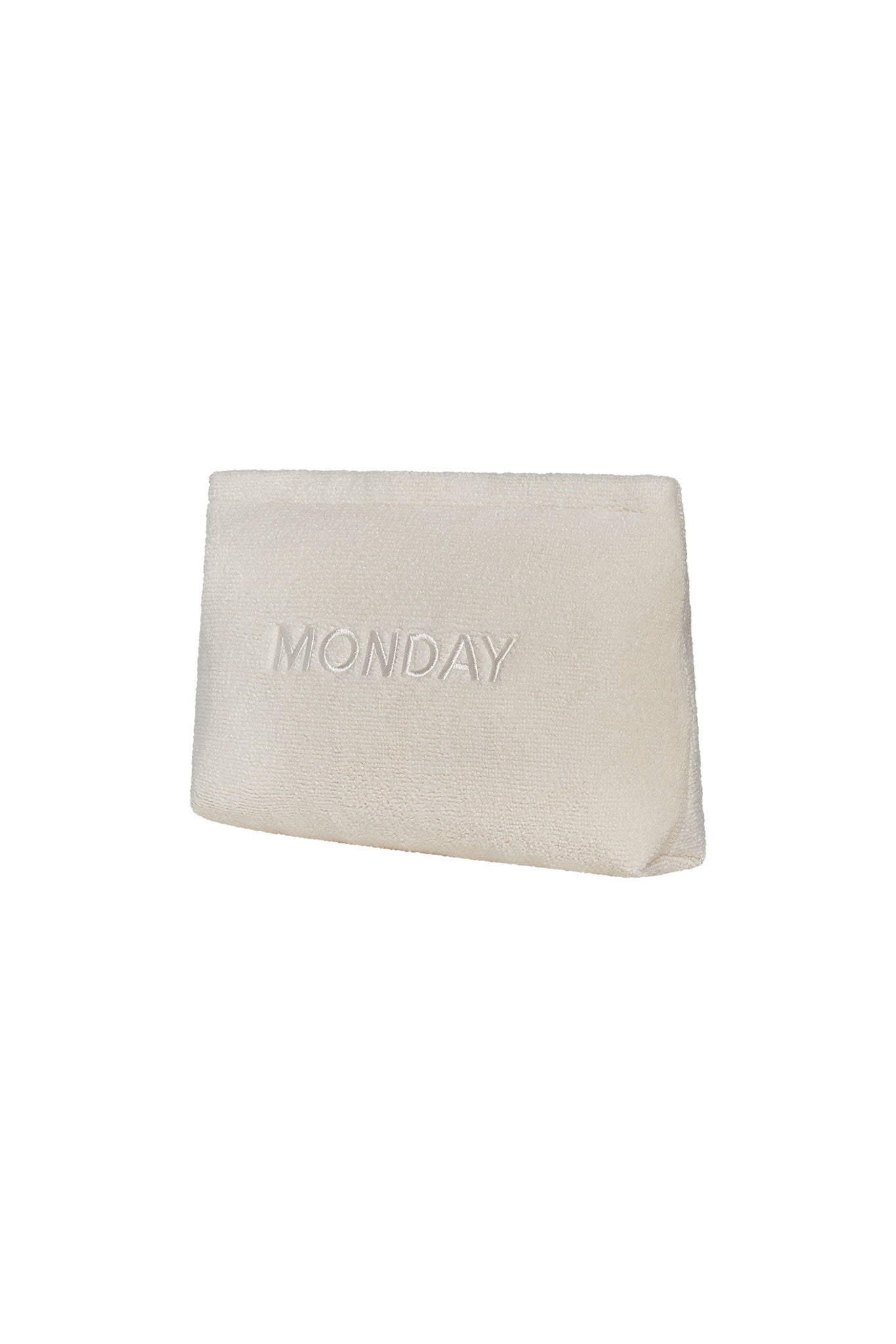 Beige terry-cloth pouch with embroidered MONDAY