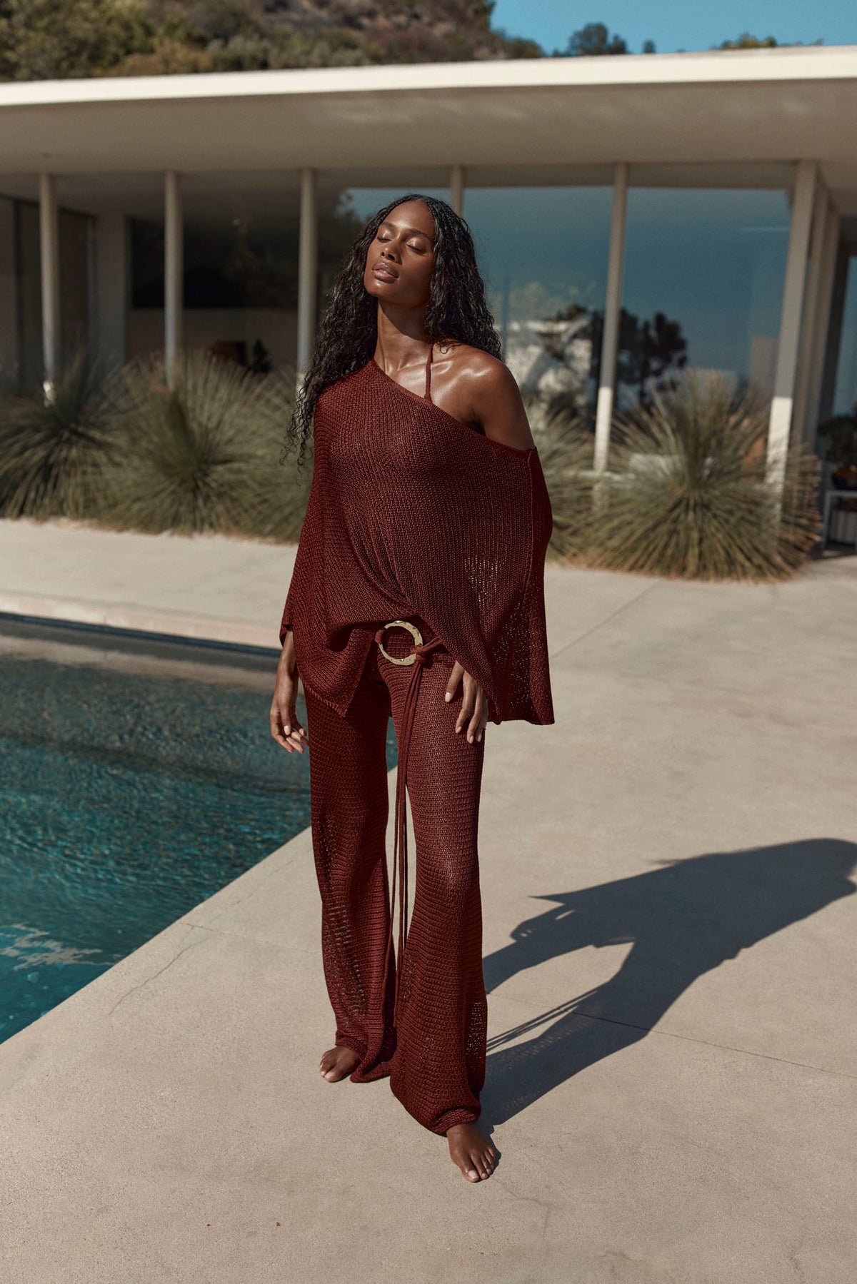 Dominica Poncho - Deep Burgundy Treble Knit