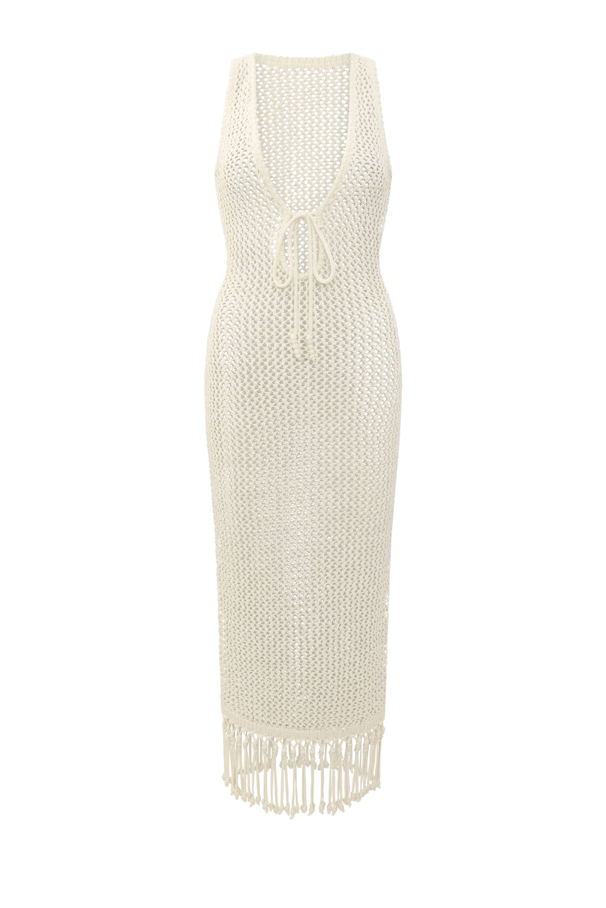 Monte Carlo Tie Dress With Fringe - Ivory