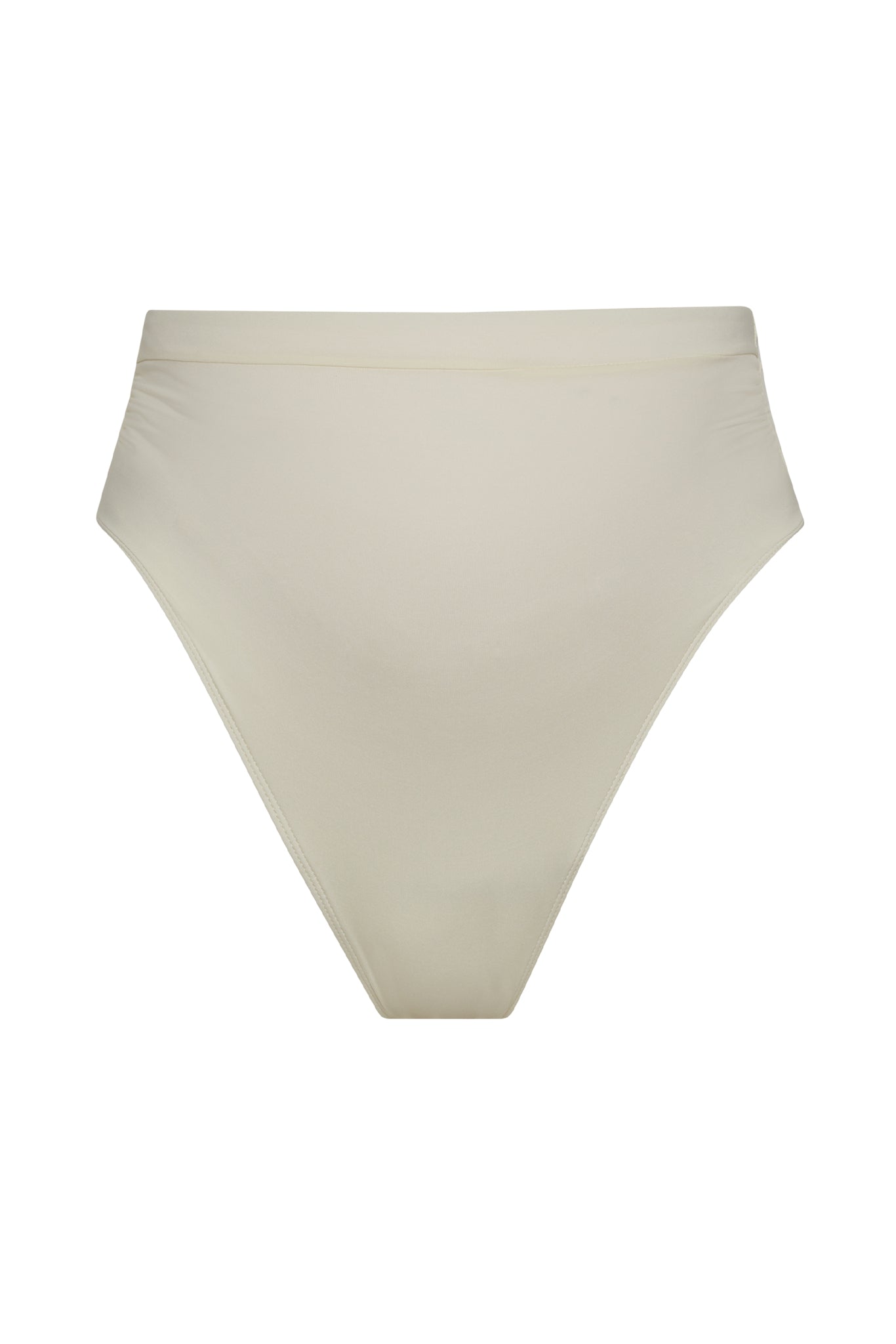 High-rise beige bikini bottom, front view, on white background.