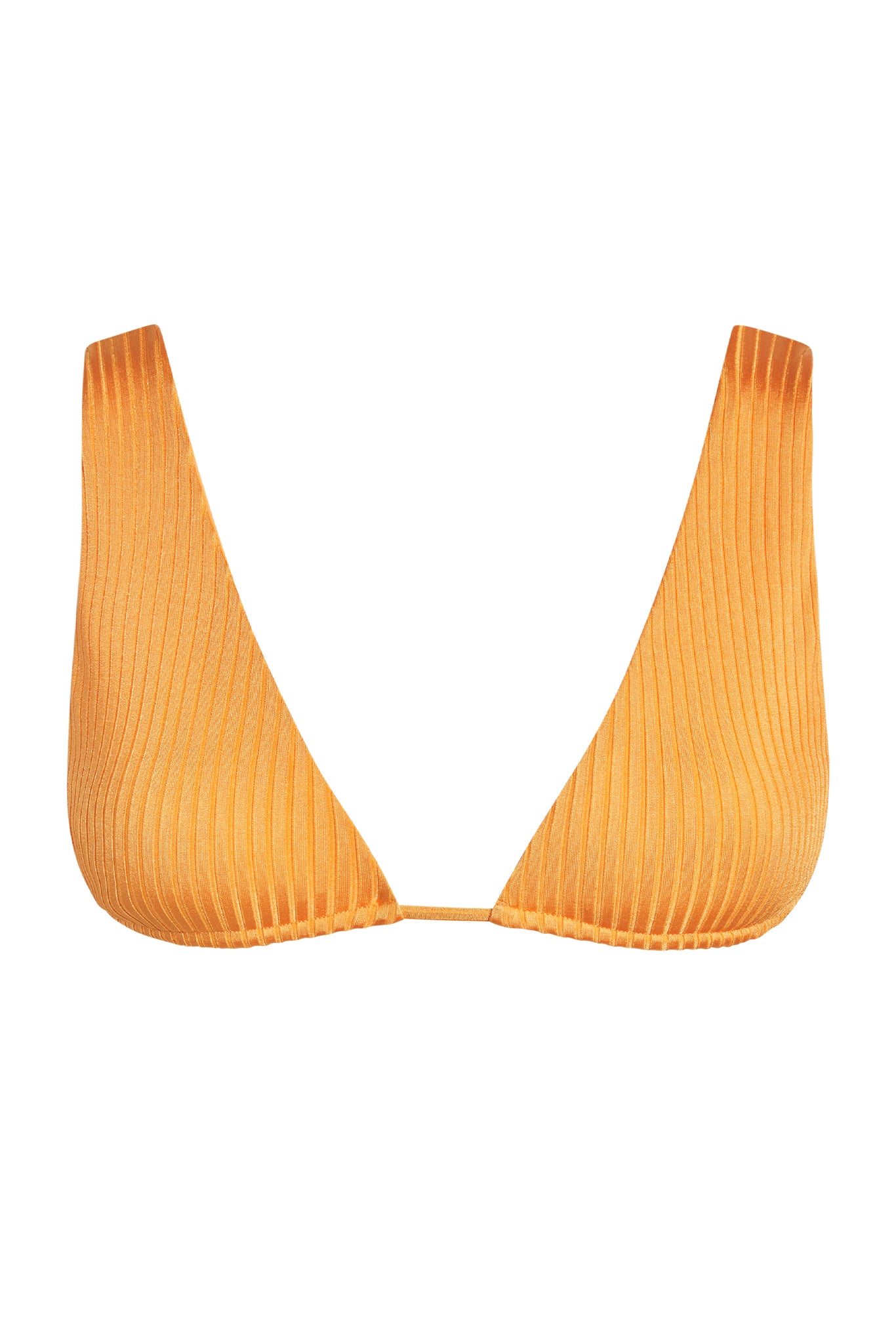 Orange ribbed triangle bikini top with wide straps and thin center connector