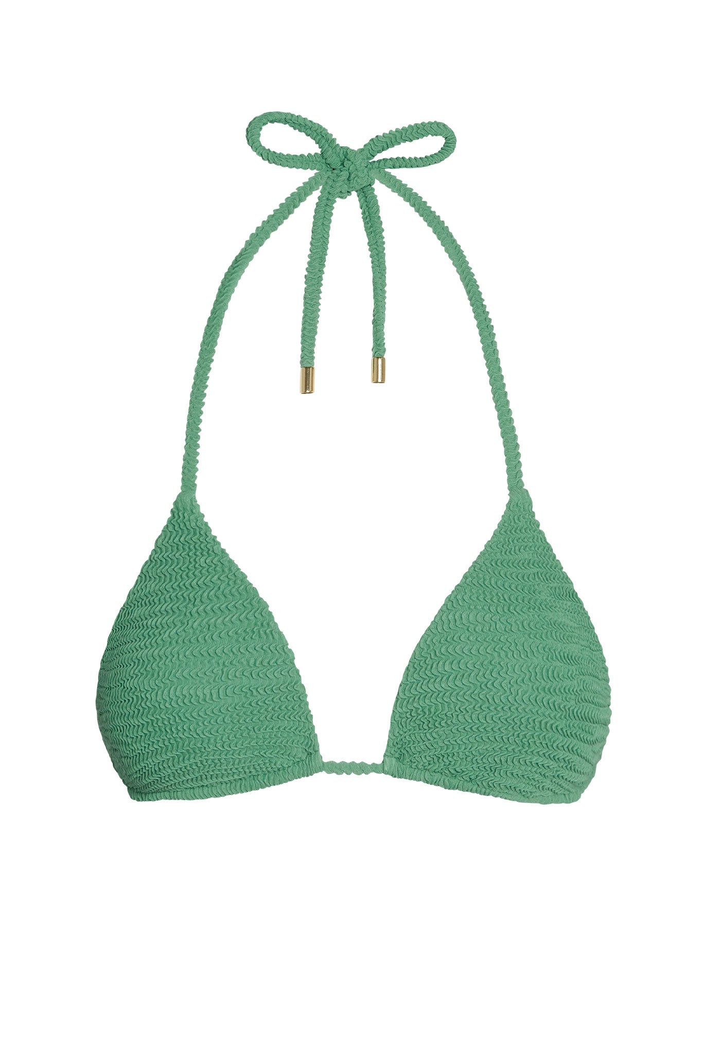 Green textured halter triangle bikini top