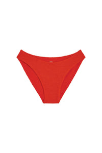 Front view of Seychelles Bottom in Chili Pepper Crinkle, textured fabric, modest mid-rise coverage, white background