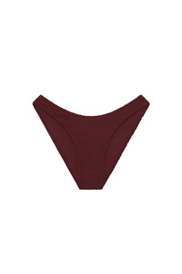 Front view of Seychelles Bottom showcasing deep burgundy crinkle texture on a white background