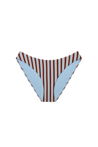 Front view of Seychelles Bottom showcasing brown, blue, and cream vertical stripes on a white background