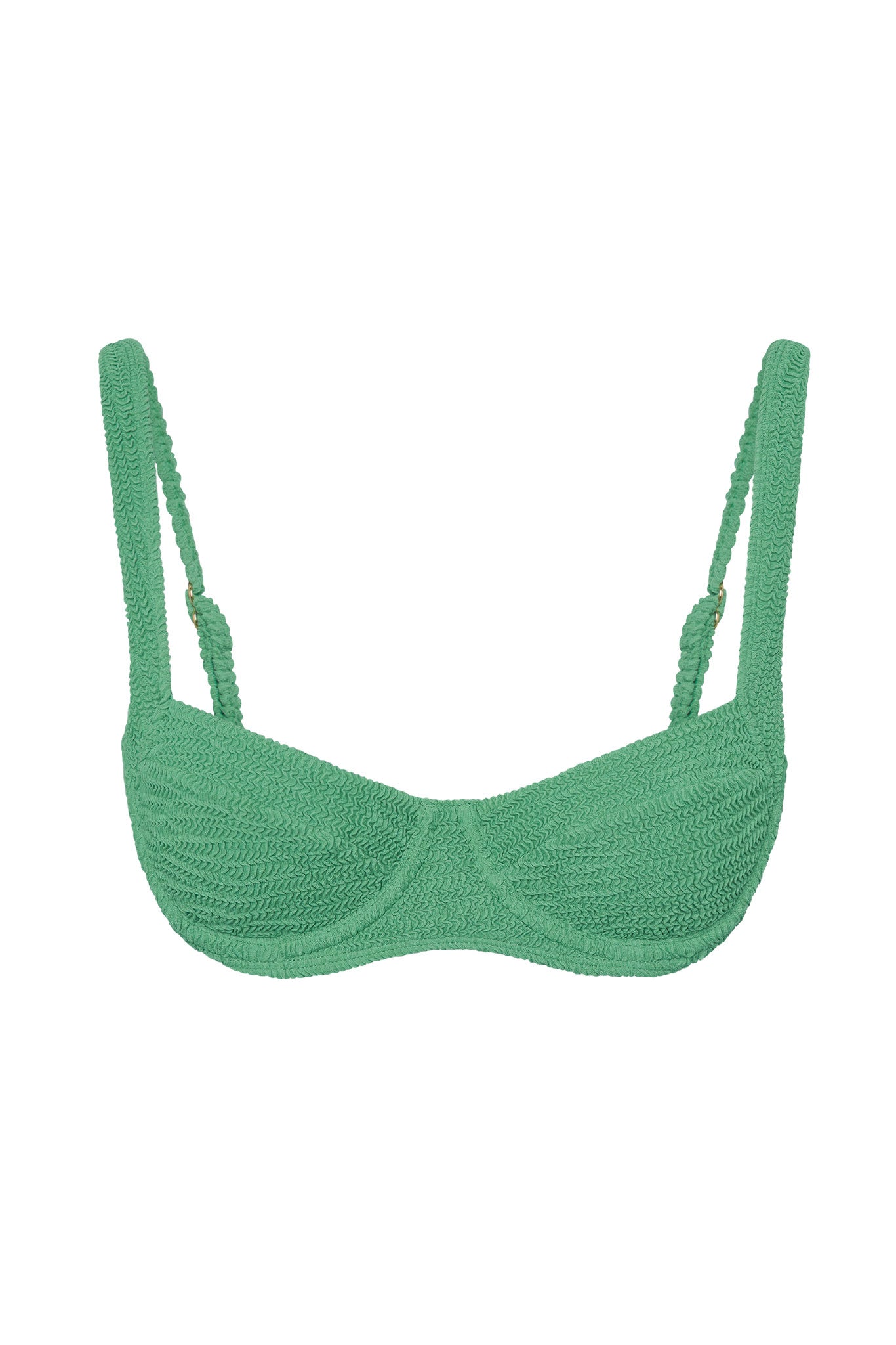 Green textured underwire bikini top with adjustable shoulder straps