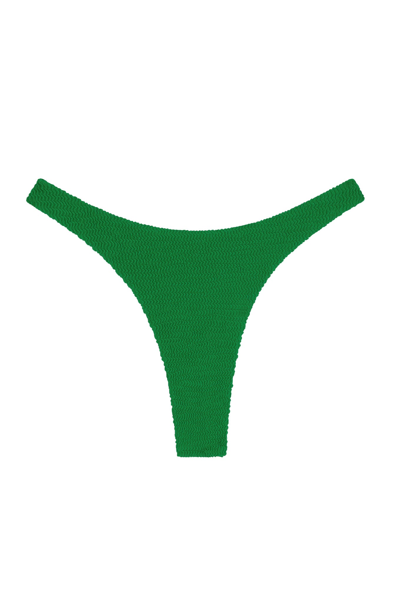 Green textured high-cut bikini bottom on white background.