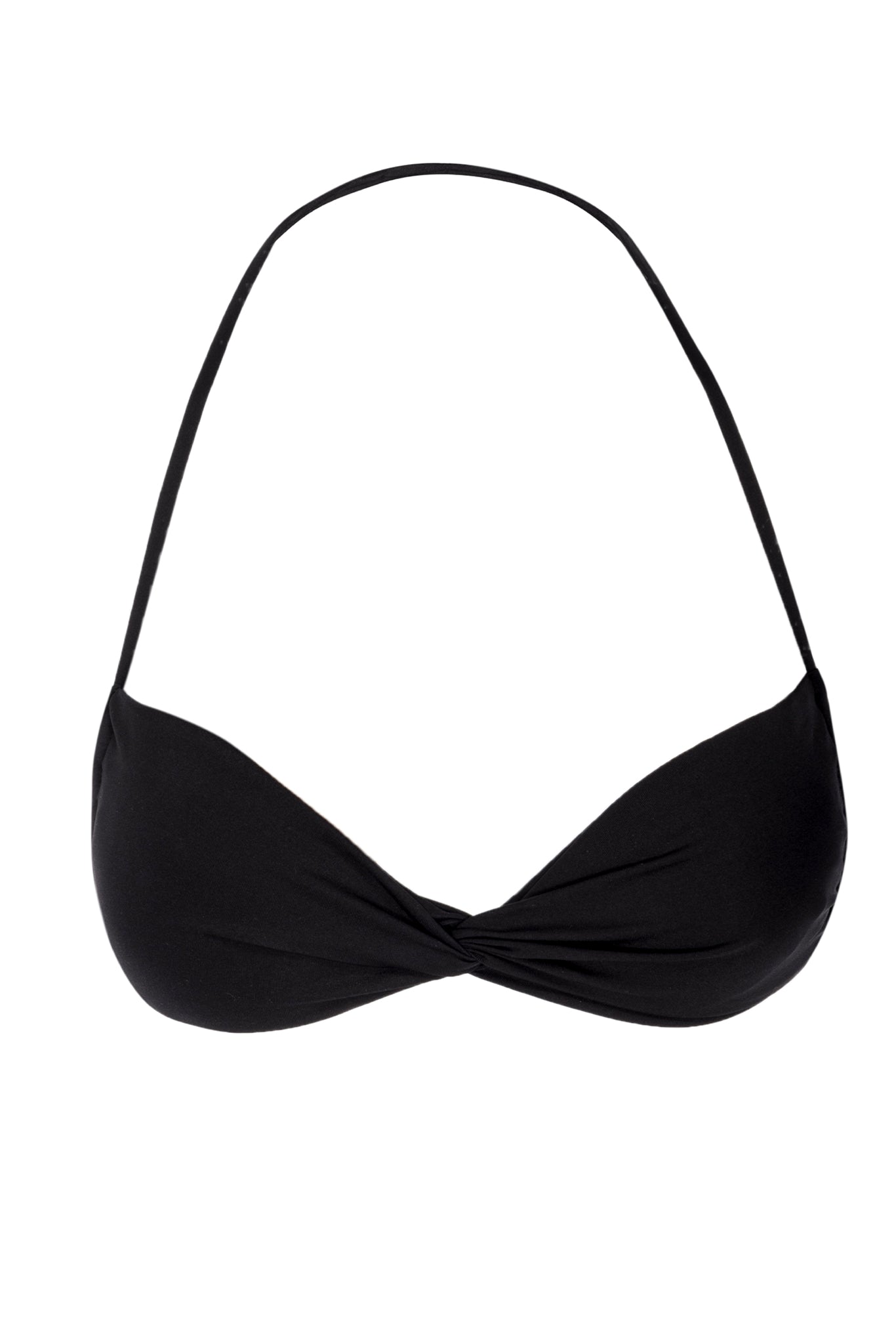 Black halter bikini top with twisted front knot