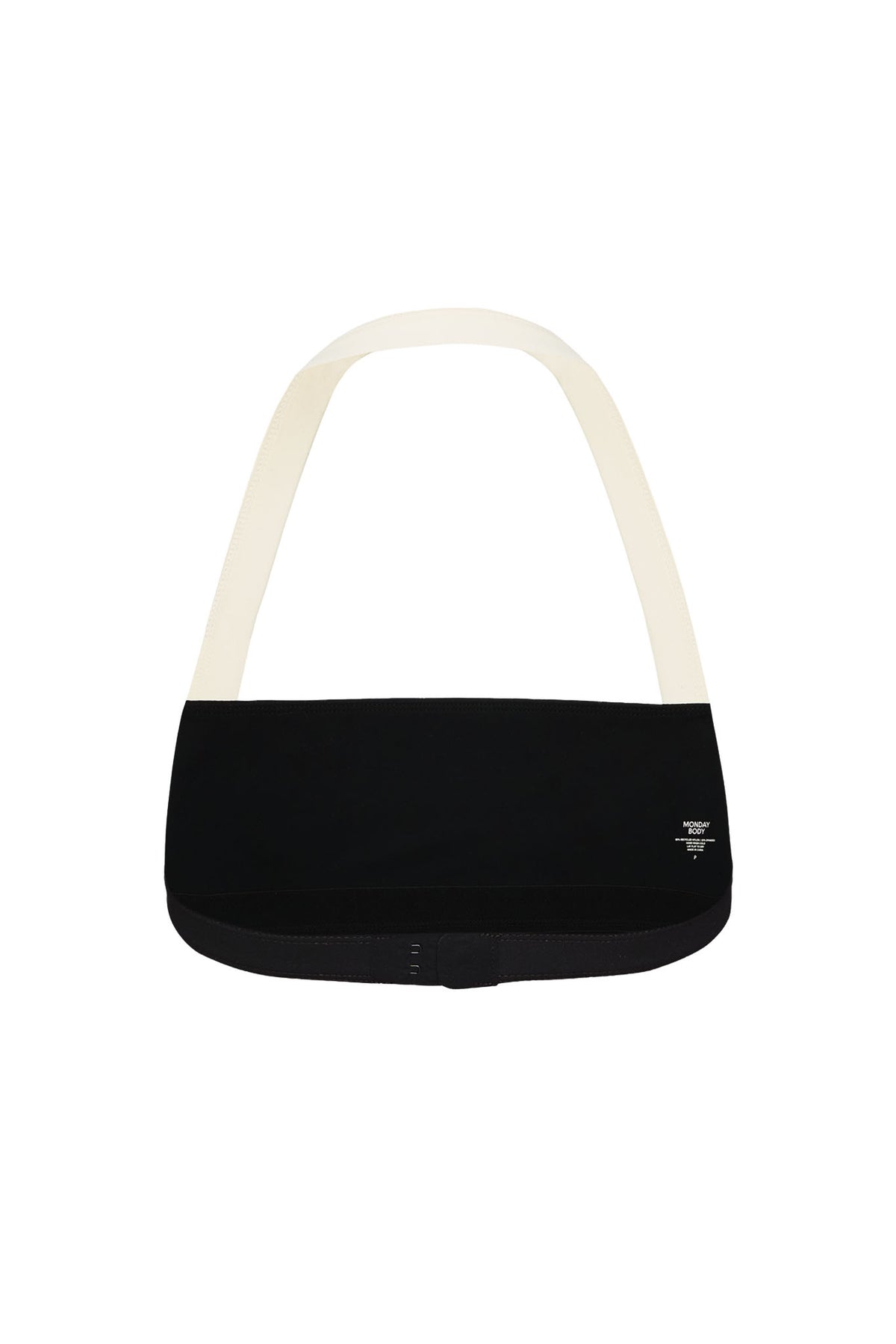 Back view of Tribeca Halter Bra in black and ivory showcasing wide halter straps and adjustable back strap on white background