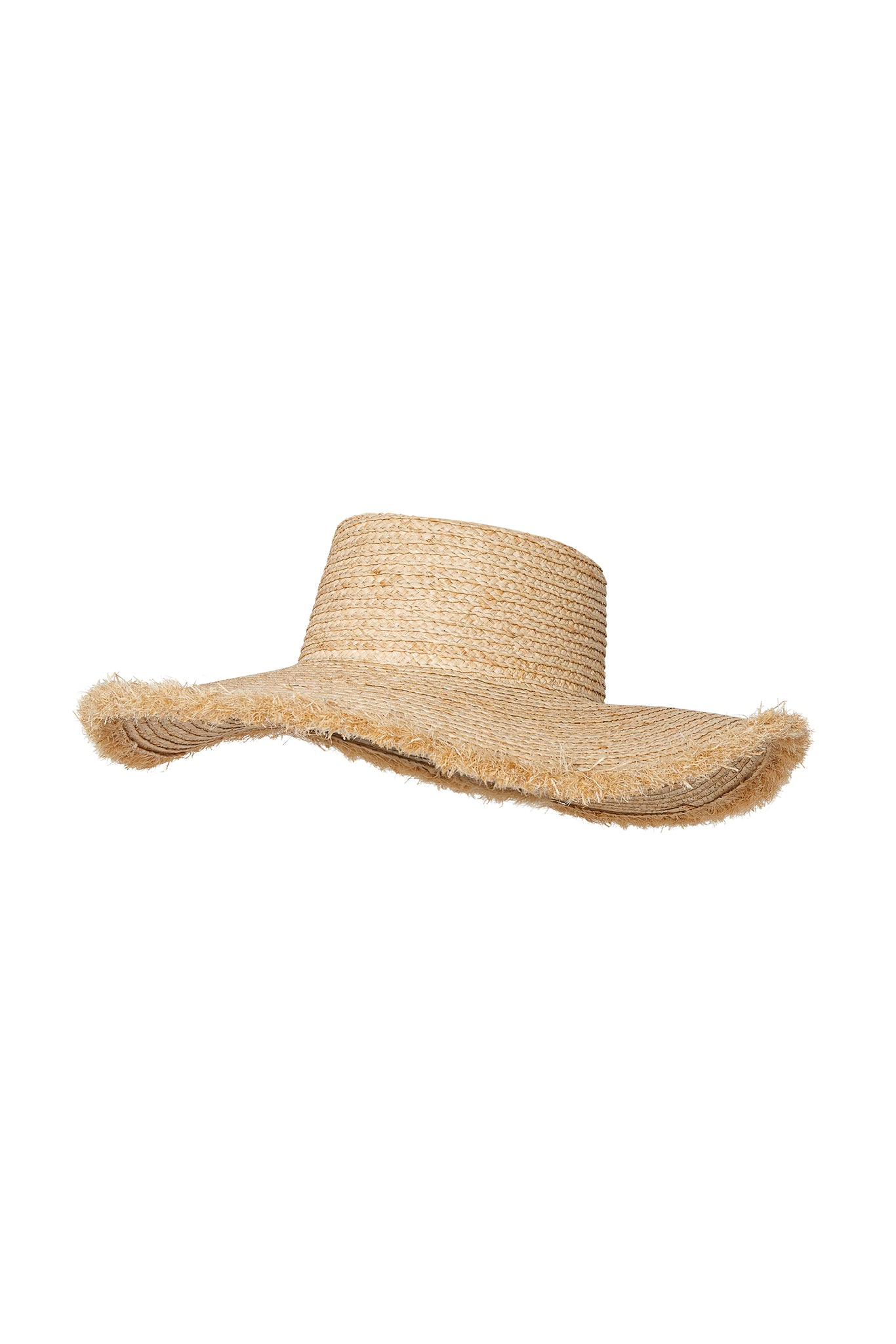 Wide-brim straw sun hat with frayed brim, natural beige