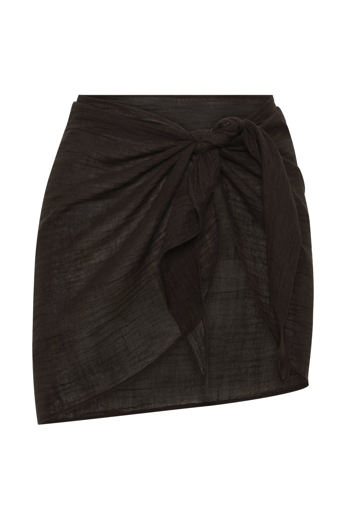 Dark wrap-style mini skirt with front knot detail