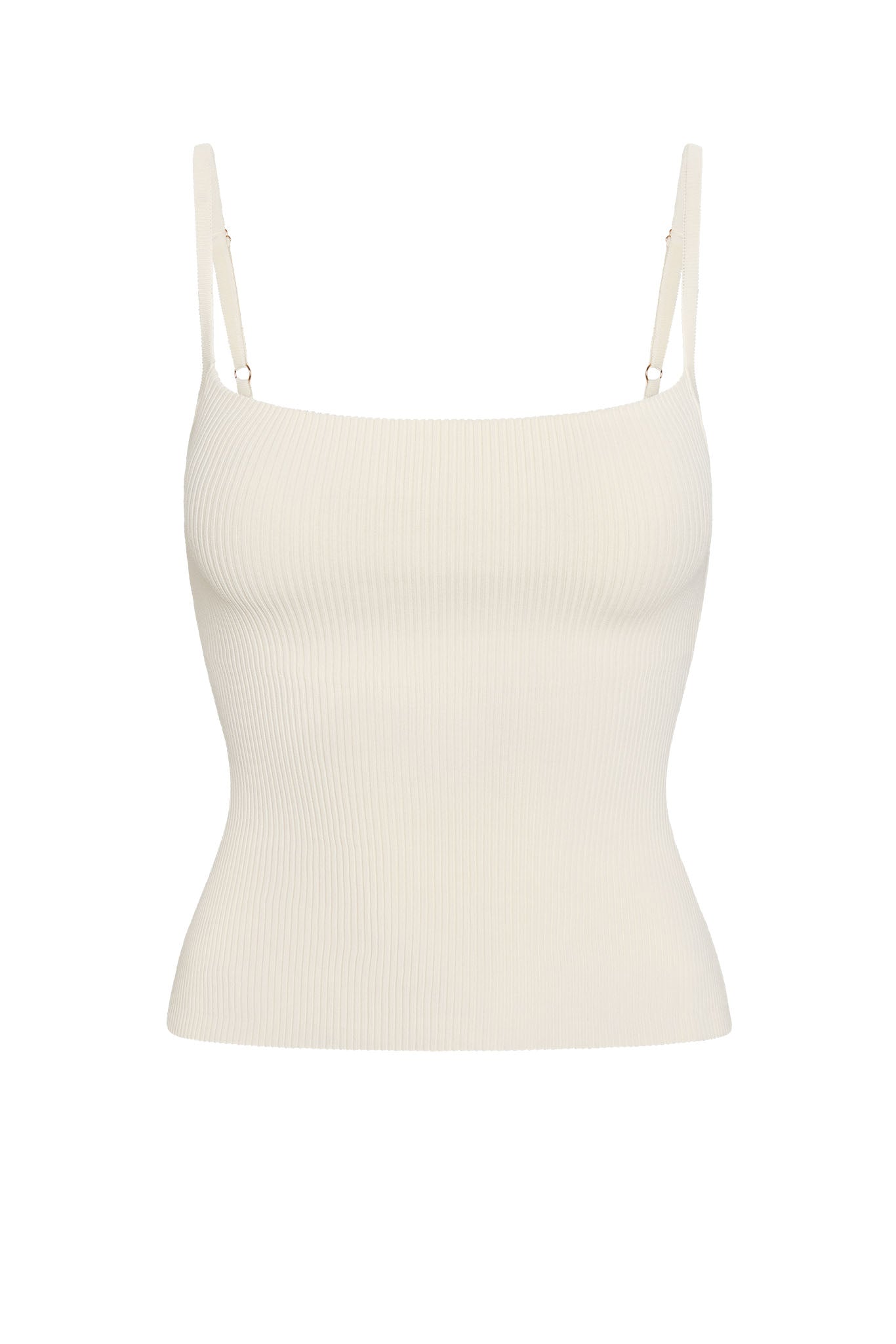 Ribbed cream camisole with thin adjustable straps and square neckline