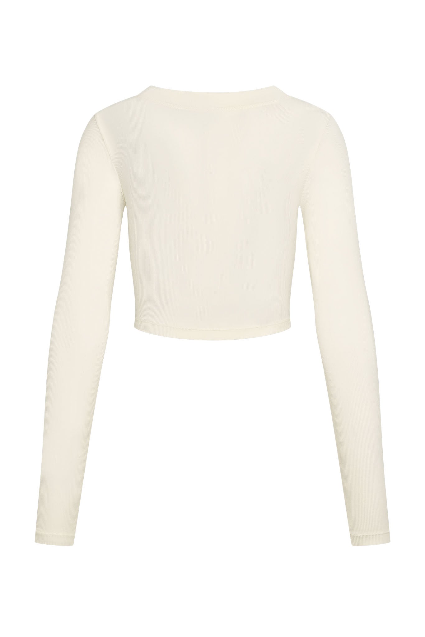 Cream ribbed long-sleeve cropped top photographed from the back